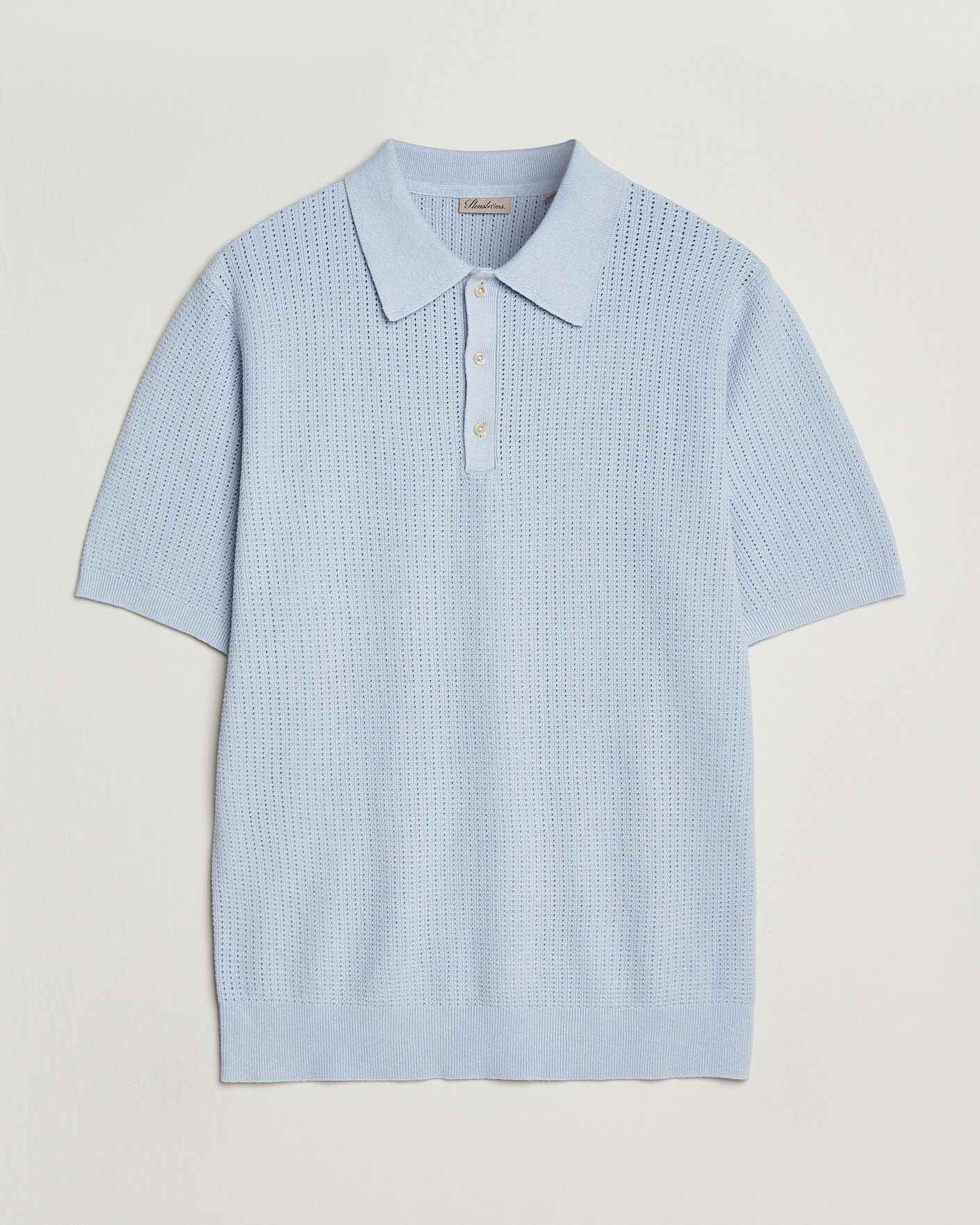 Herren | Poloshirts | Stenströms | Knitted Textured Cotton/Hemp Polo Light Blue