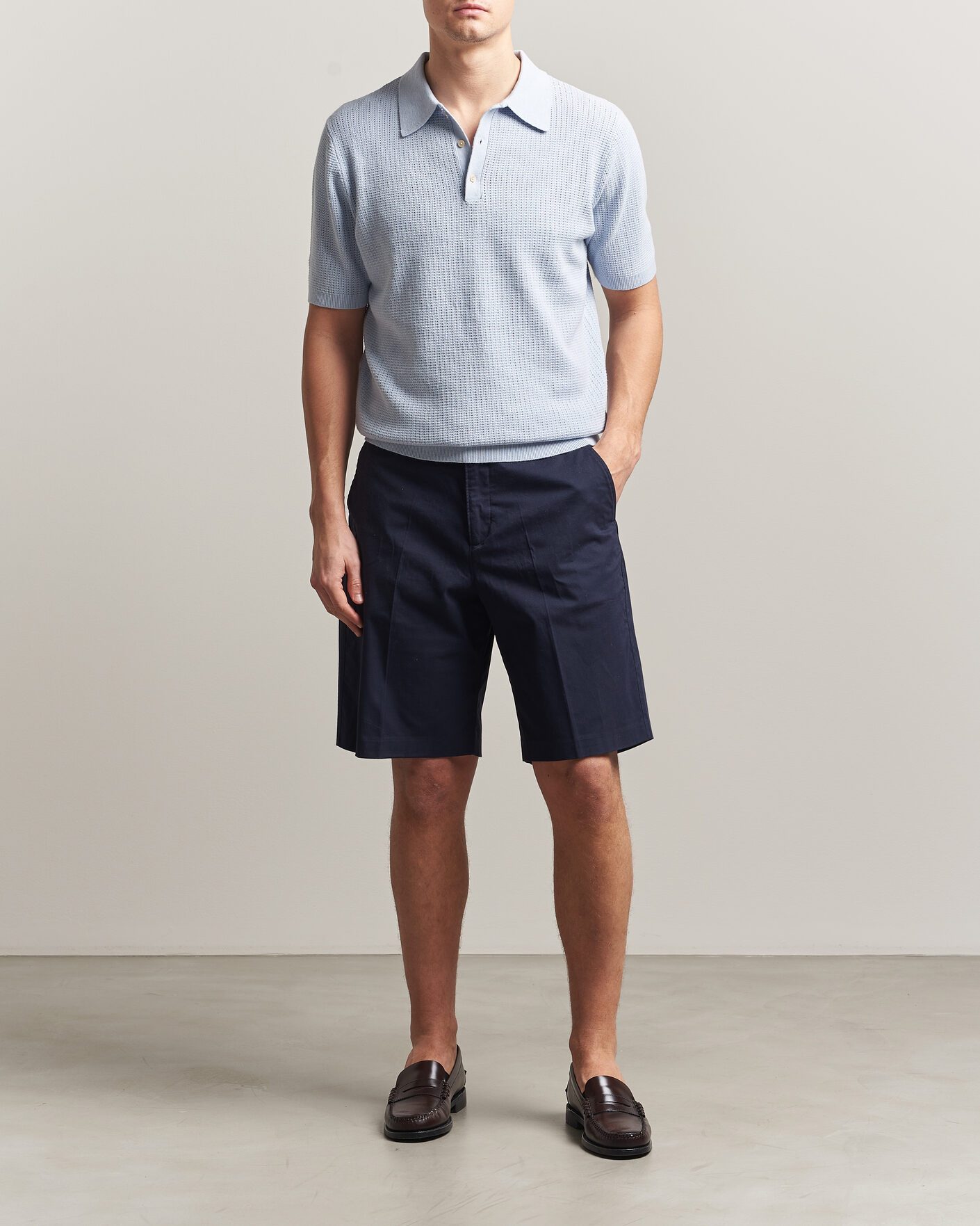 Herren | Poloshirts | Stenströms | Knitted Textured Cotton/Hemp Polo Light Blue