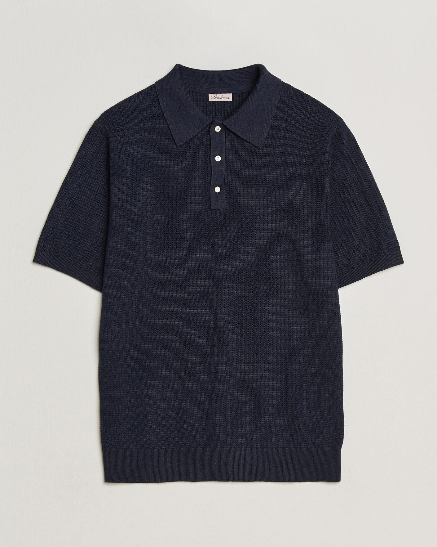Herren | Poloshirts | Stenströms | Knitted Textured Cotton/Hemp Polo Navy