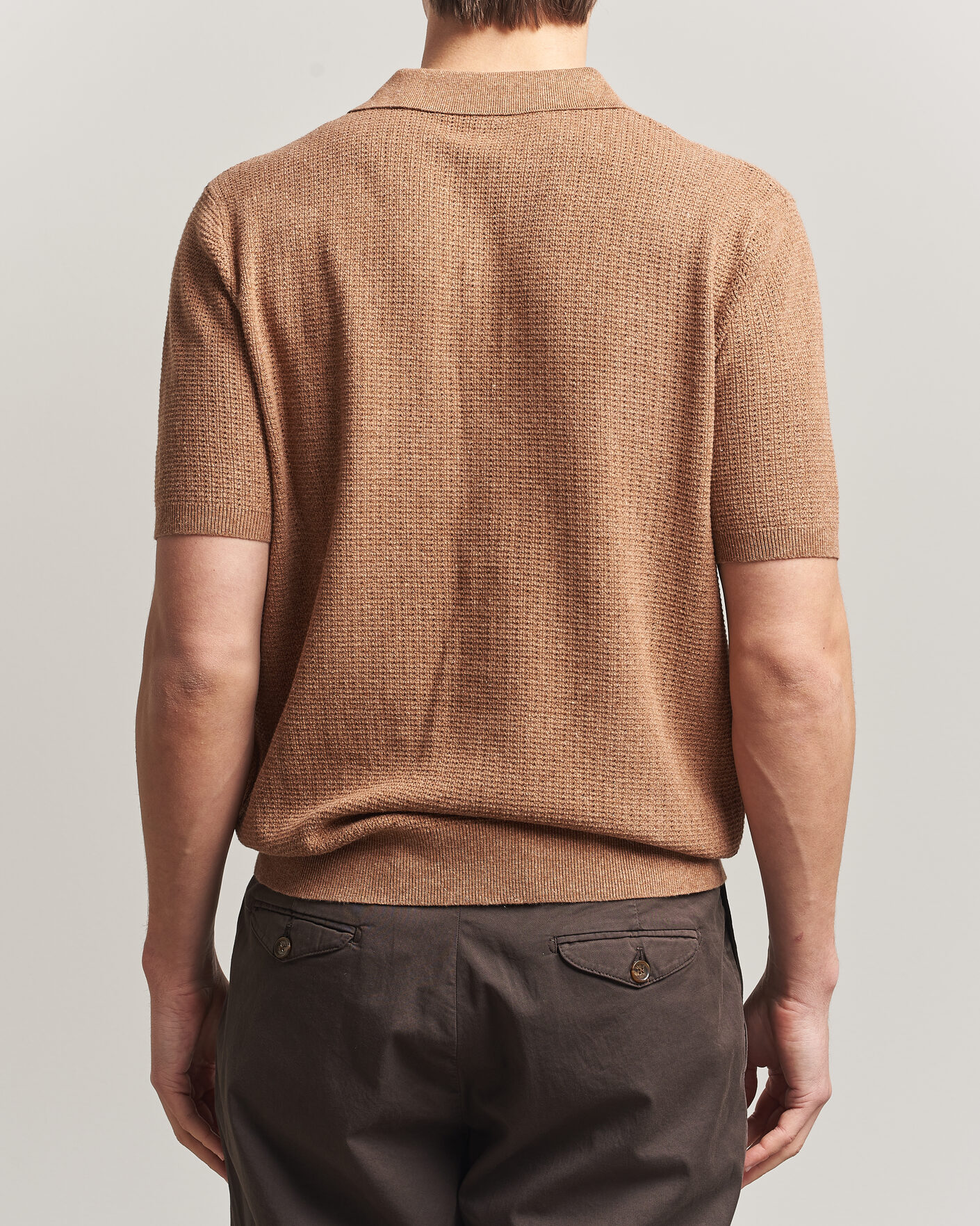 Herren | Poloshirts | Stenströms | Knitted Textured Cotton/Hemp Polo Light Brown