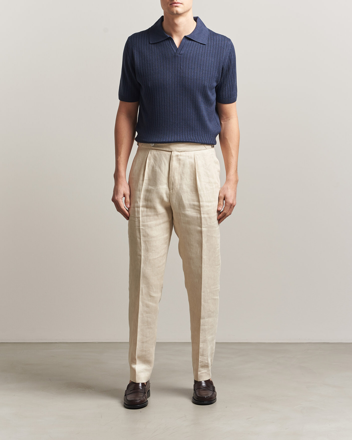 Herren | Poloshirts | Stenströms | Linen/Merino Structured Polo Navy