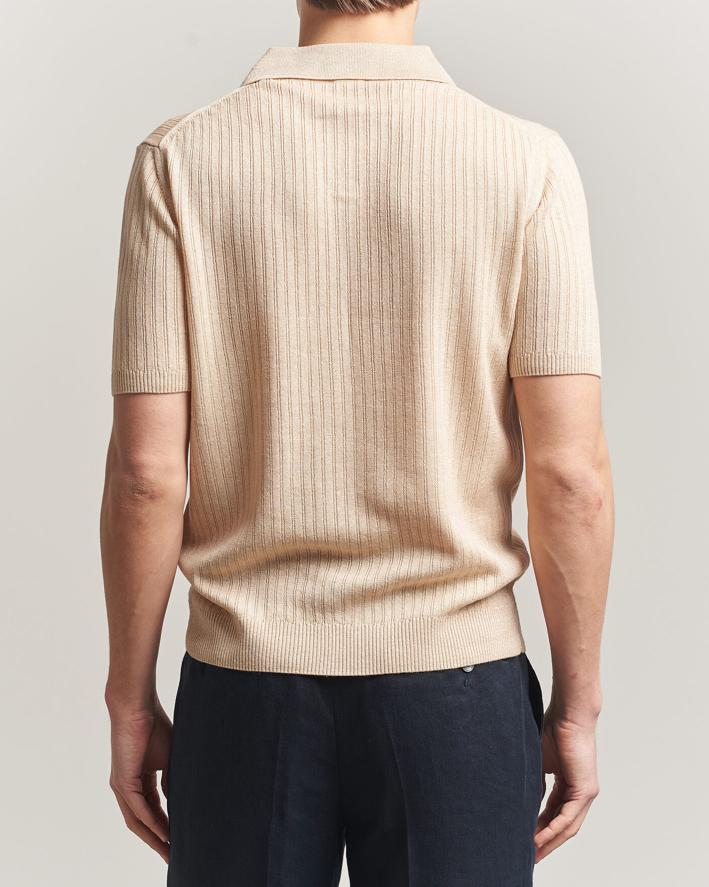 Herren | Poloshirts | Stenströms | Linen/Merino Structured Polo Beige