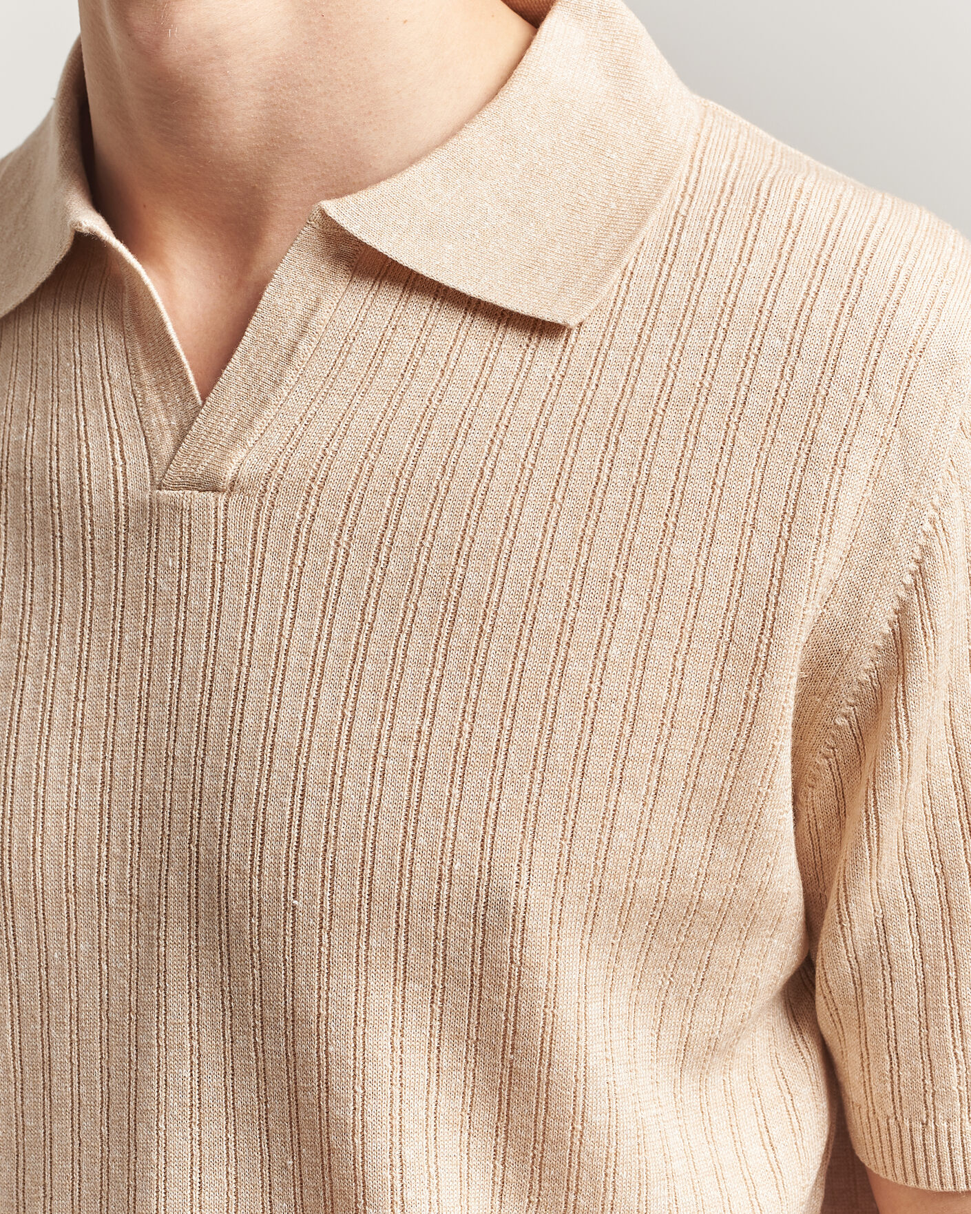 Herren | Poloshirts | Stenströms | Linen/Merino Structured Polo Beige