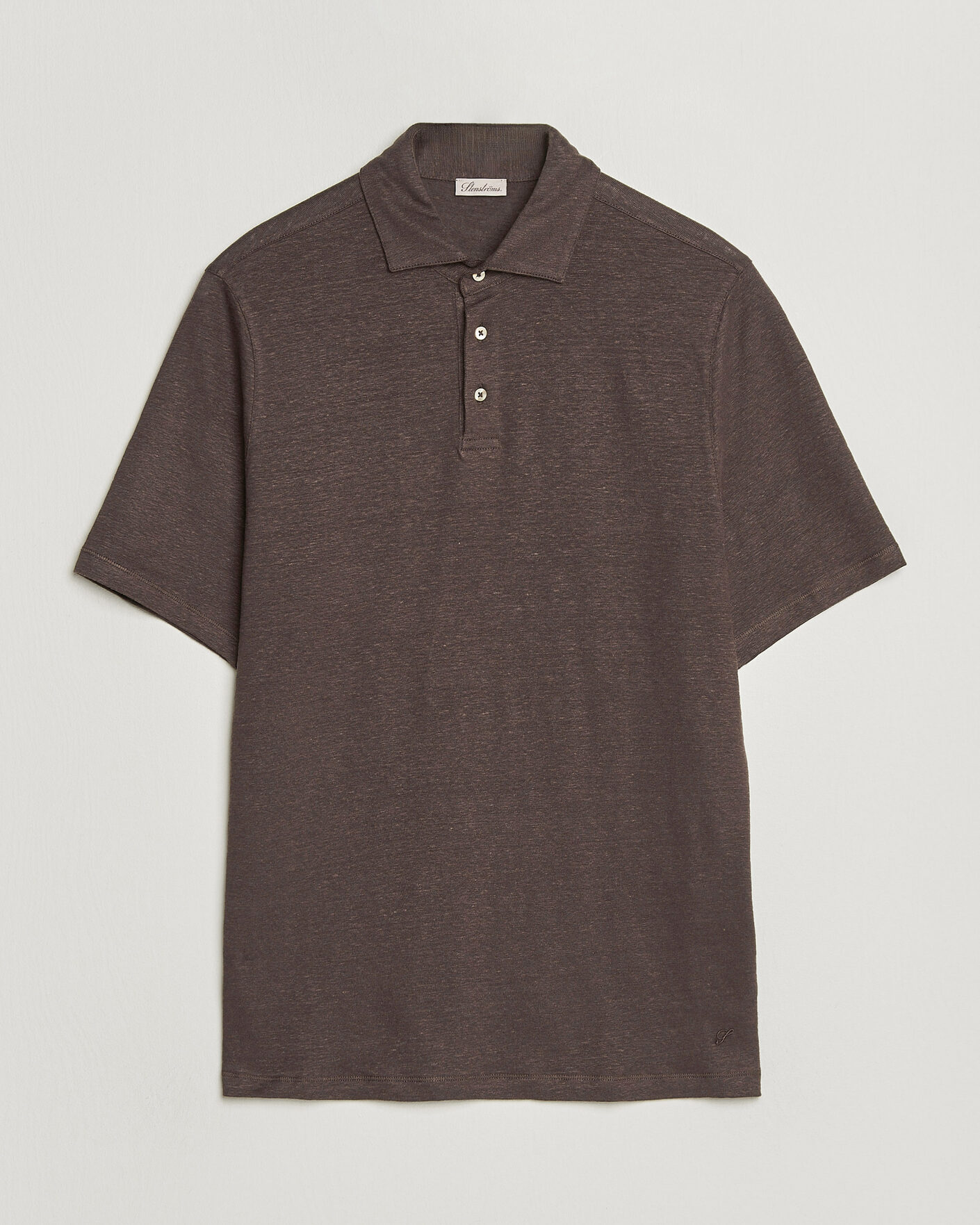 Herren | Poloshirts | Stenströms | Linen Polo Shirt Dark Brown
