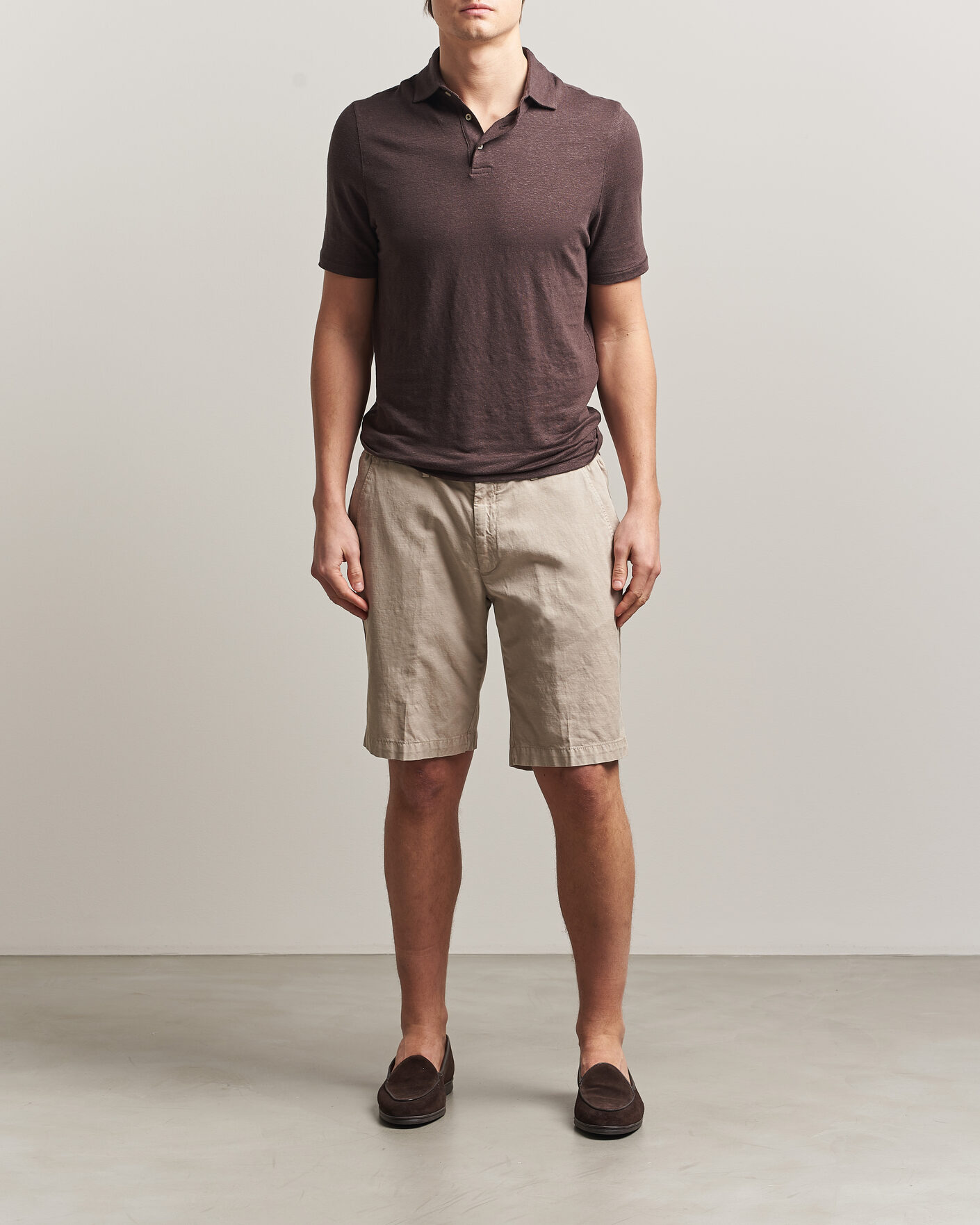 Herren | Poloshirts | Stenströms | Linen Polo Shirt Dark Brown