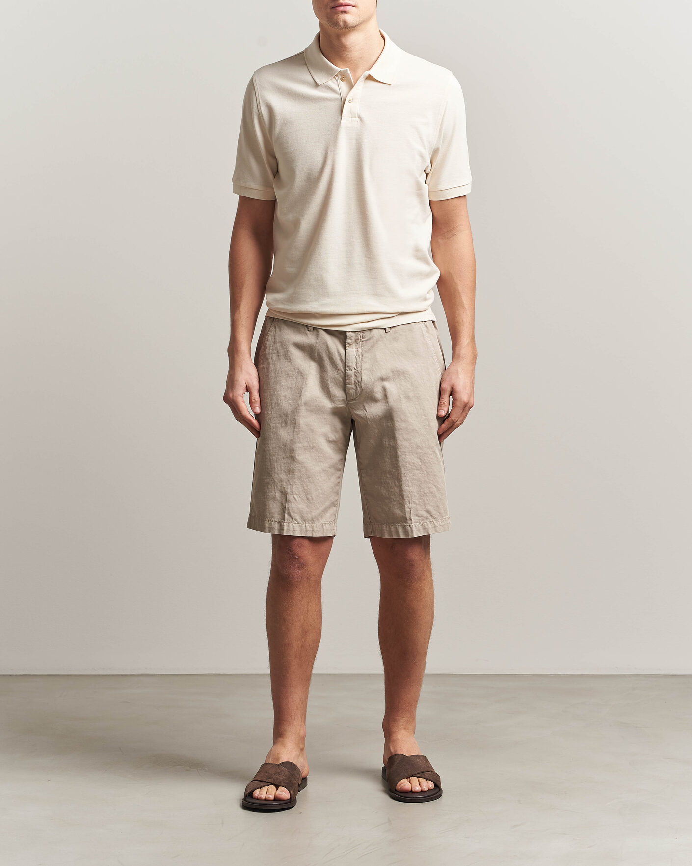 Herren | Poloshirts | Stenströms | Organic Cotton Piquet Polo Shirt Beige