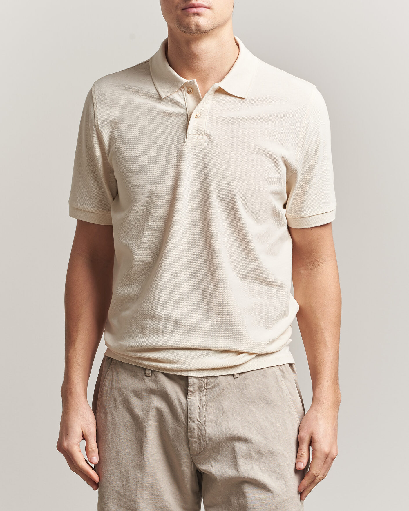 Herren | Poloshirts | Stenströms | Organic Cotton Piquet Polo Shirt Beige