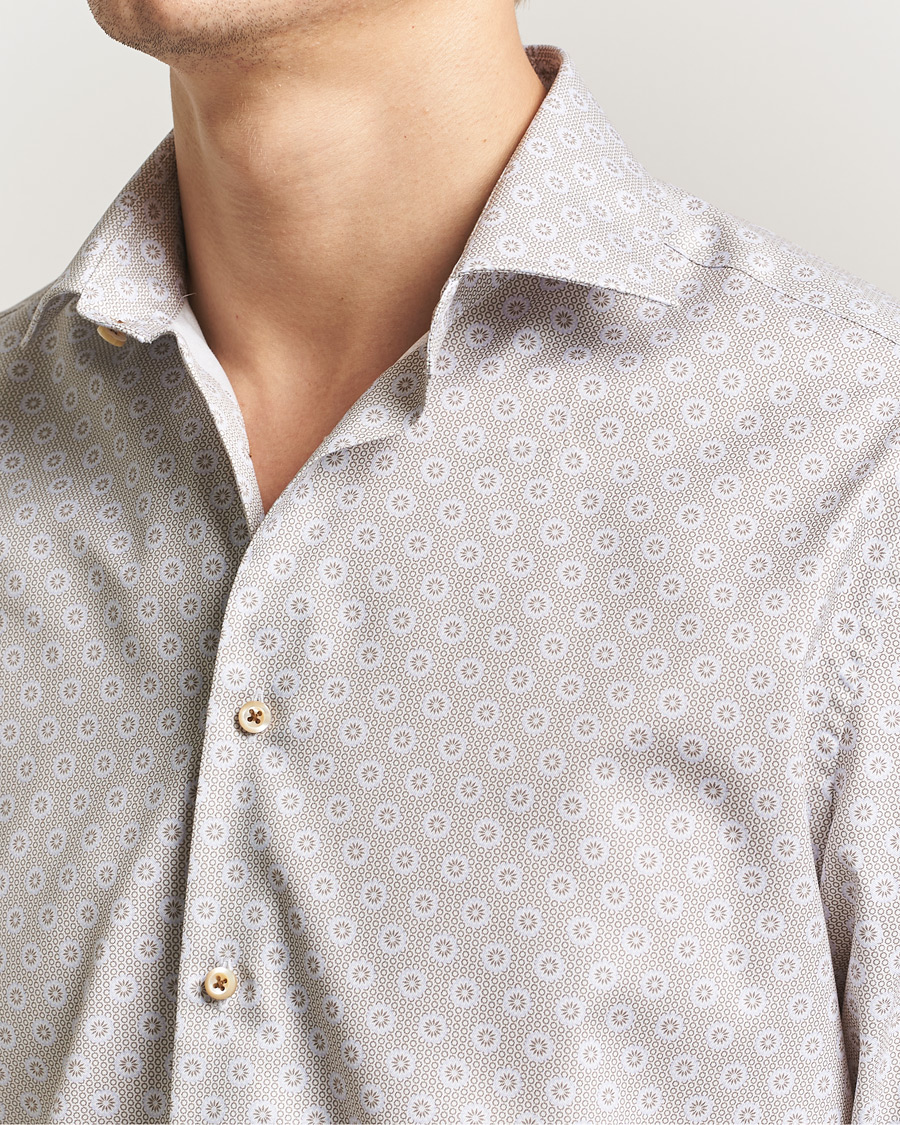 Herren | Hemden | Stenströms | Regular Fit Printed Cotton Twill Shirt Light Brown