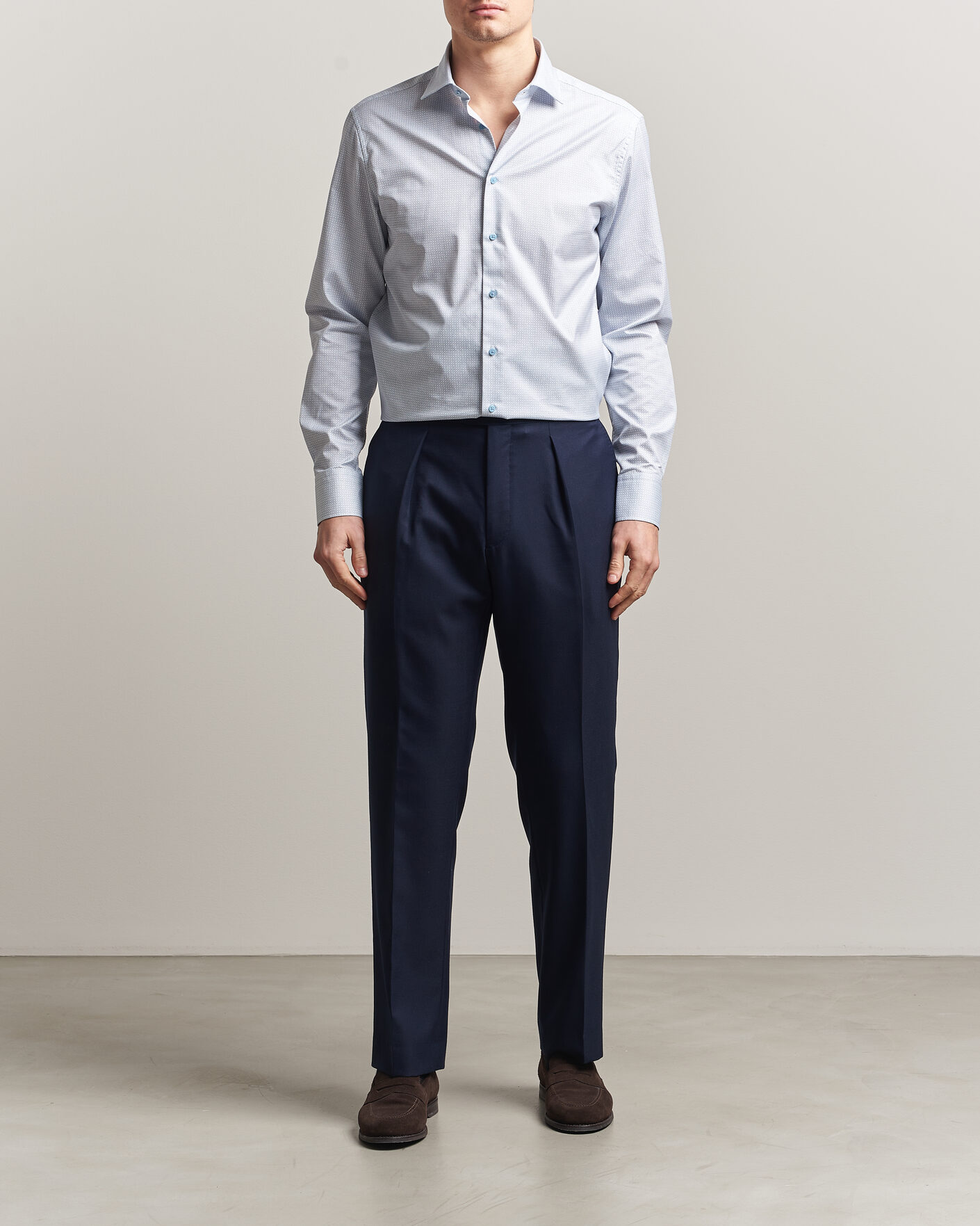 Herren | Hemden | Stenströms | Regular Fit Micro Printed Twill Shirt Light Blue