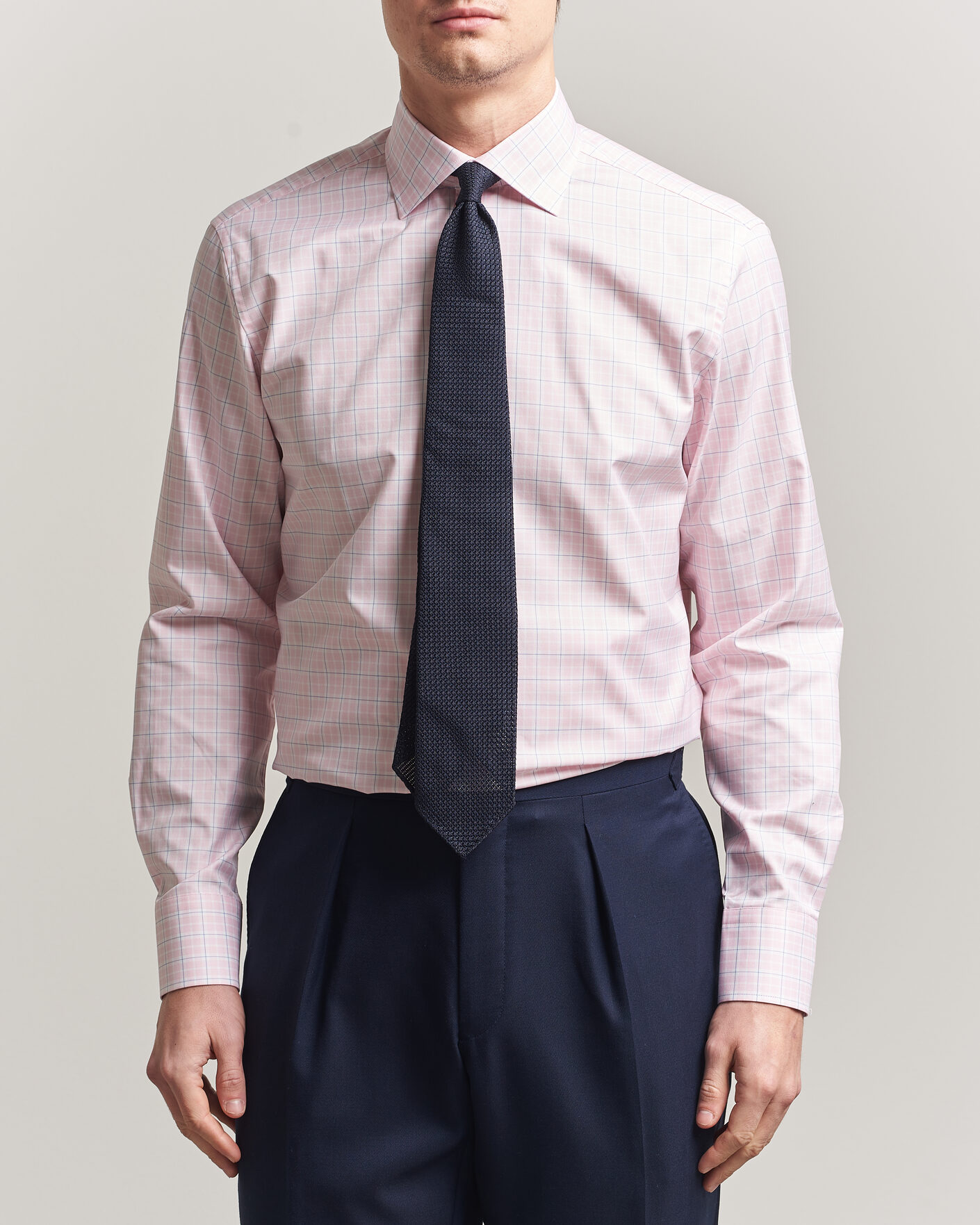 Herren | Hemden | Stenströms | Regular Fit Over Check Cotton Shirt Pink