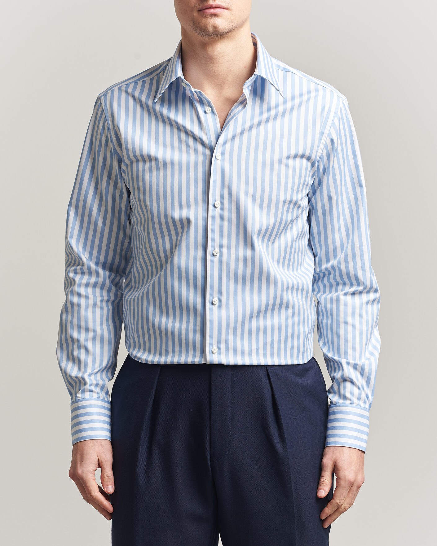 Herren | Hemden | Stenströms | Regular Fit Striped Pointed Collar Shirt Blue
