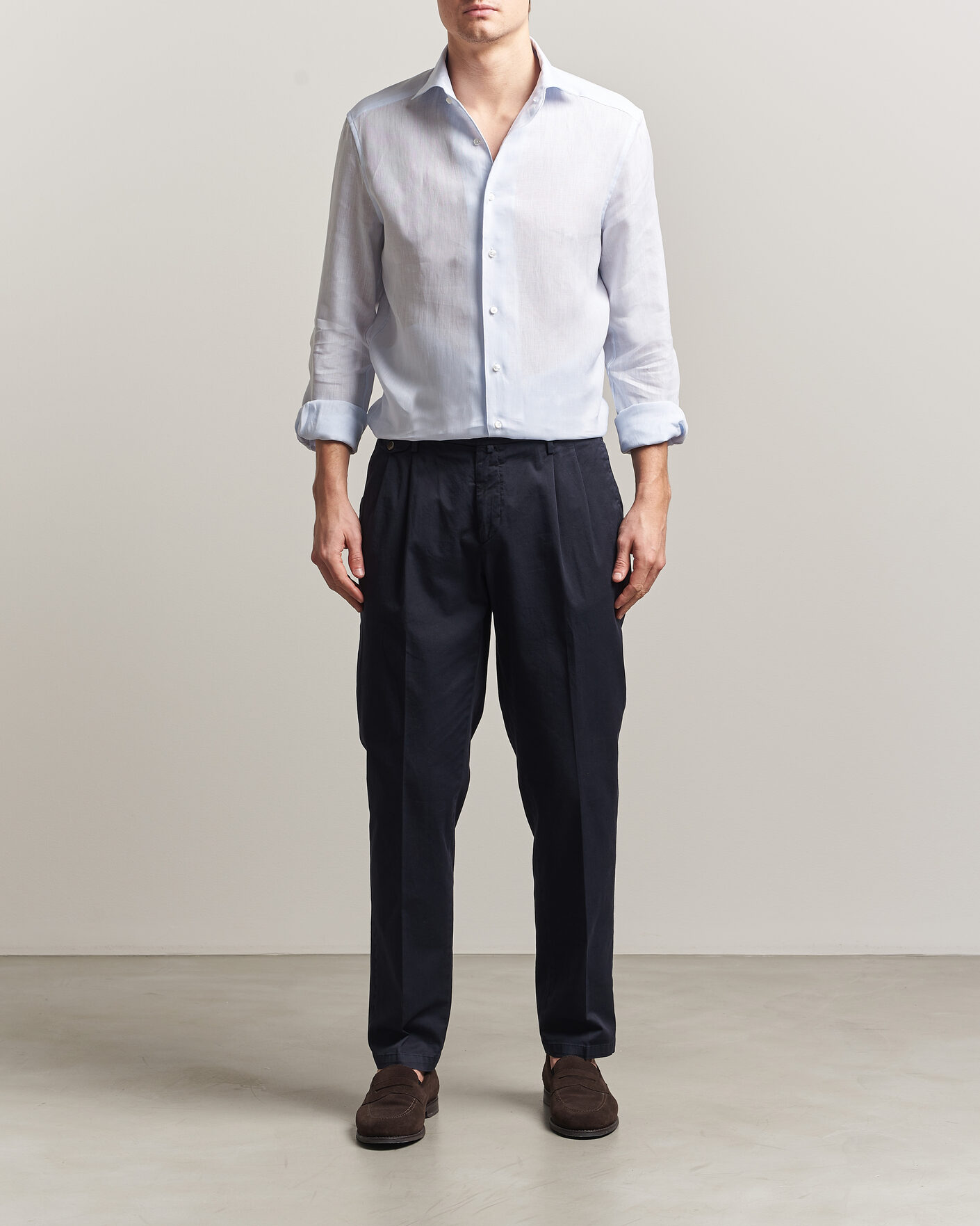 Herren | Hemden | Stenströms | 1899 Linen One Piece Collar Shirt Light Blue