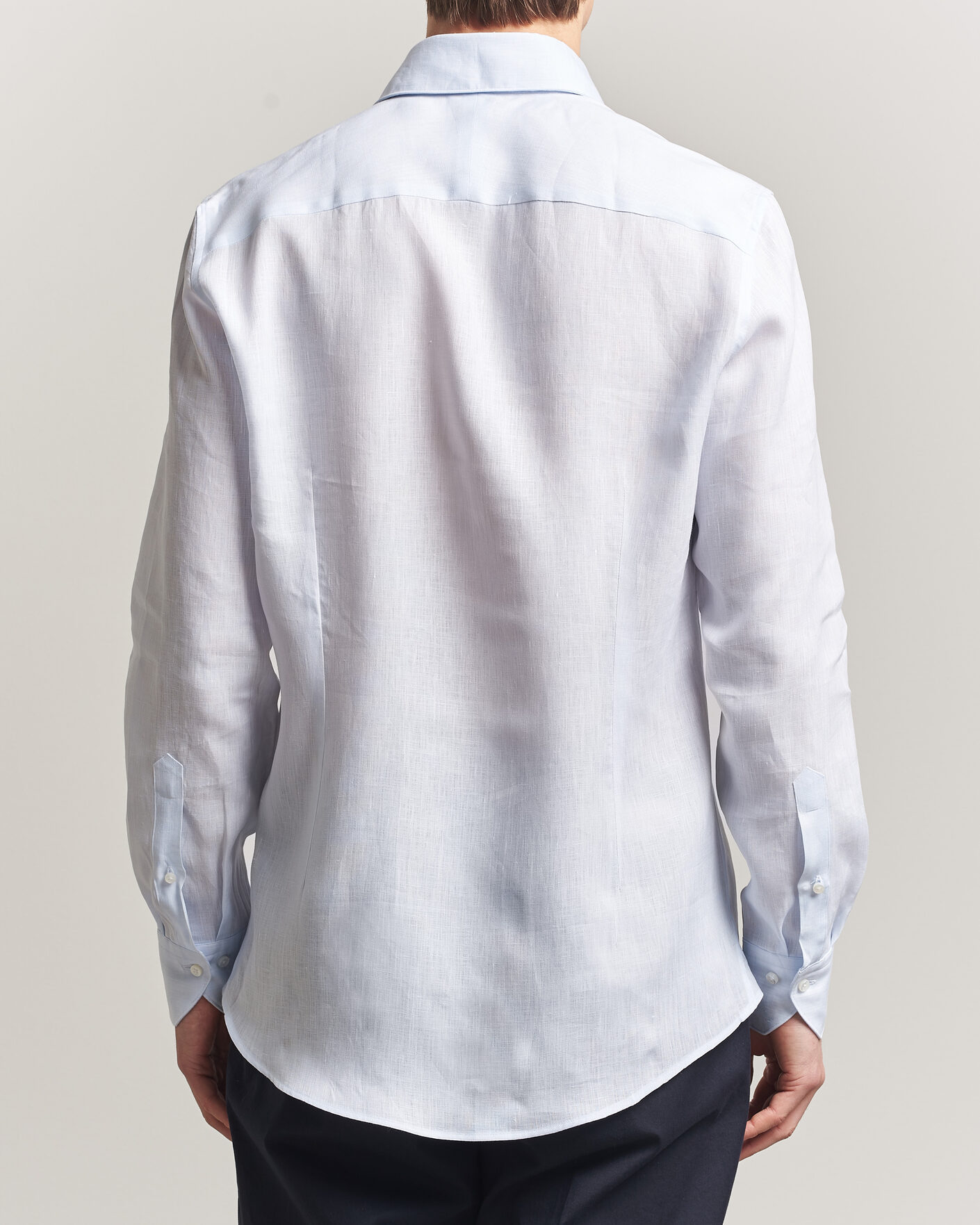 Herren | Hemden | Stenströms | 1899 Linen One Piece Collar Shirt Light Blue