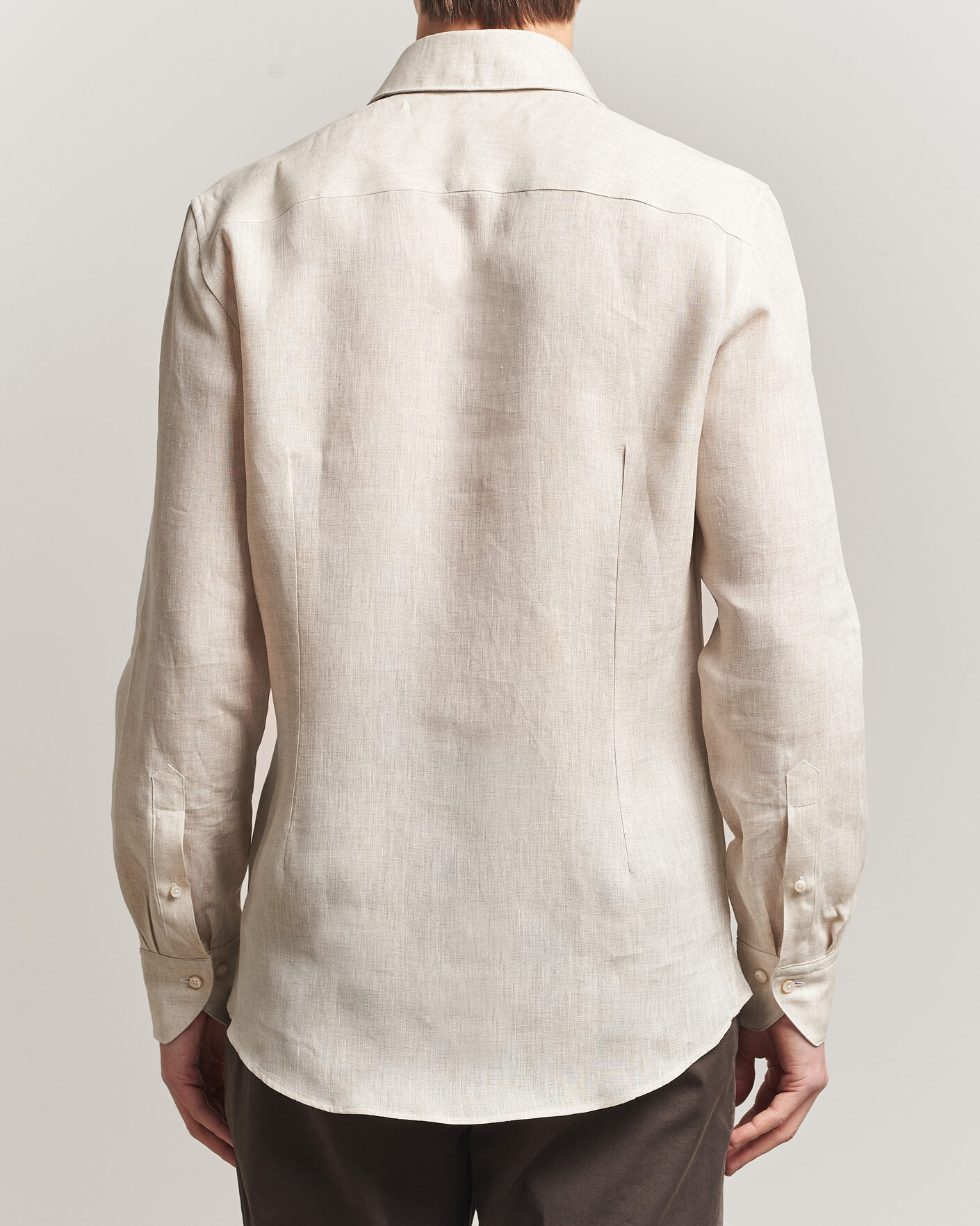 Herren | Hemden | Stenströms | 1899 Linen One Piece Collar Shirt Beige