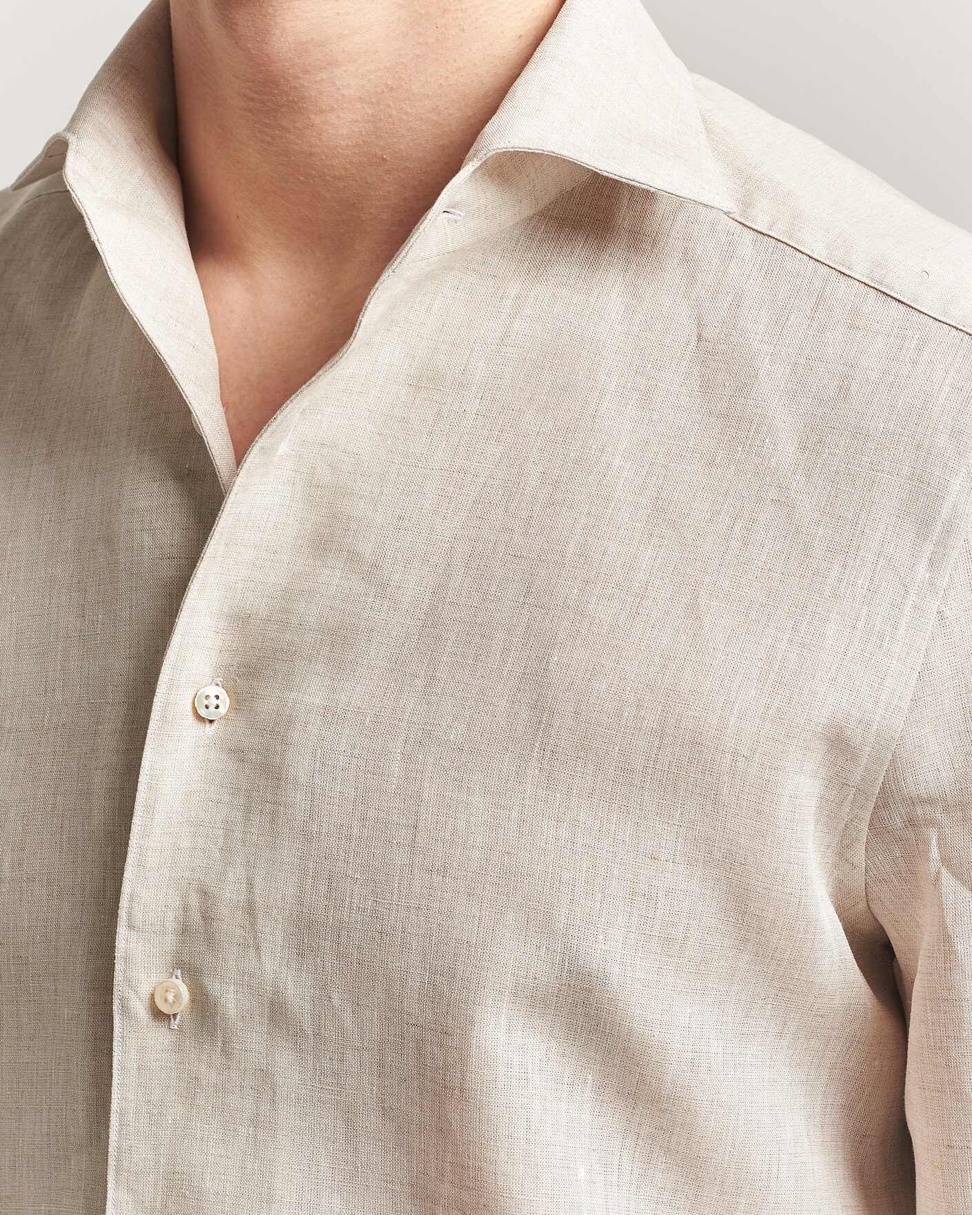 Herren | Hemden | Stenströms | 1899 Linen One Piece Collar Shirt Beige