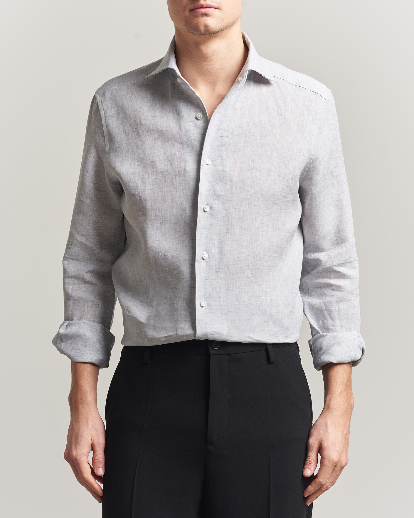 Herren | Hemden | Stenströms | 1899 Linen One Piece Collar Shirt Grey
