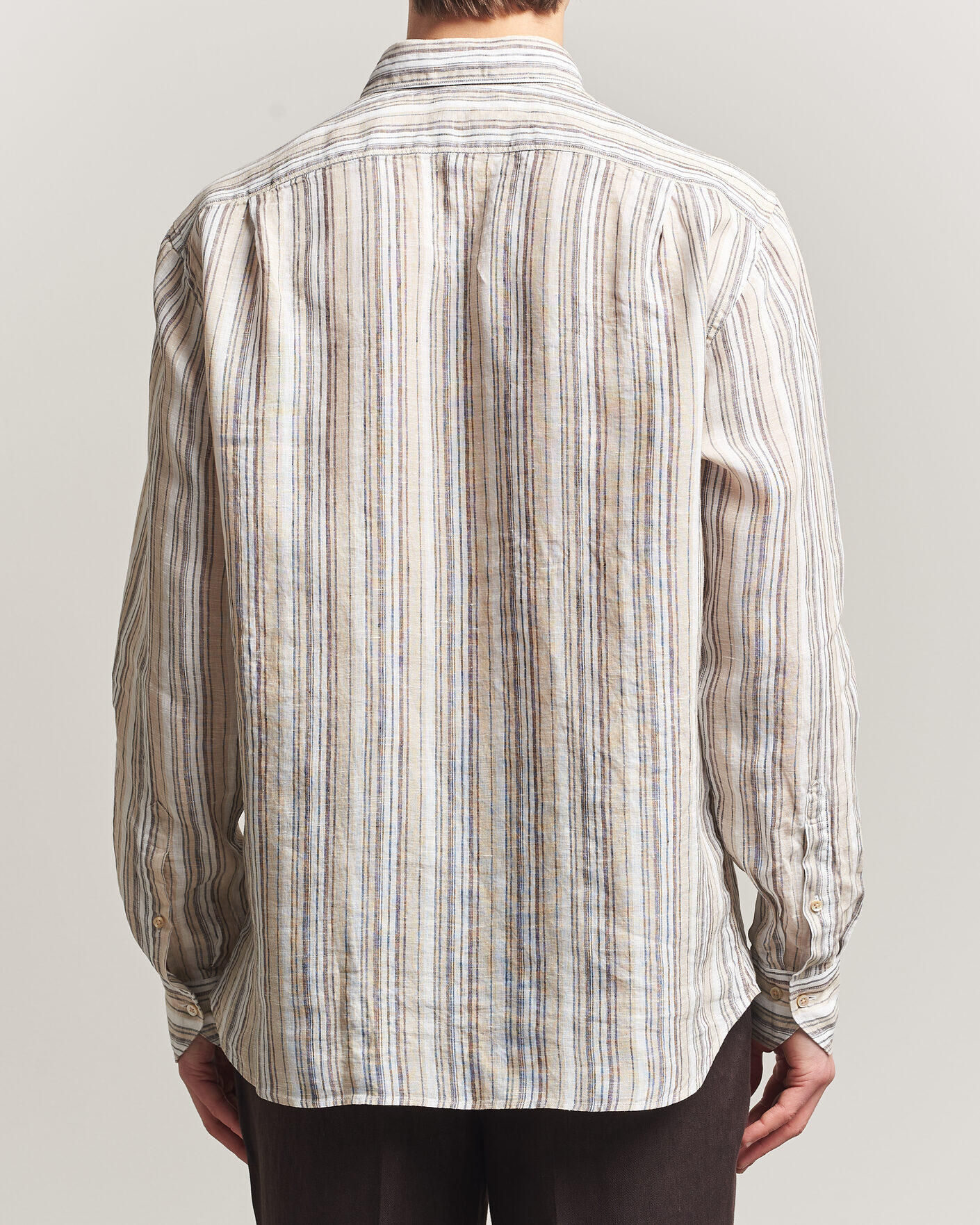 Herren | Hemden | Stenströms | Regular Fit Multi Striped Linen Shirt Brown