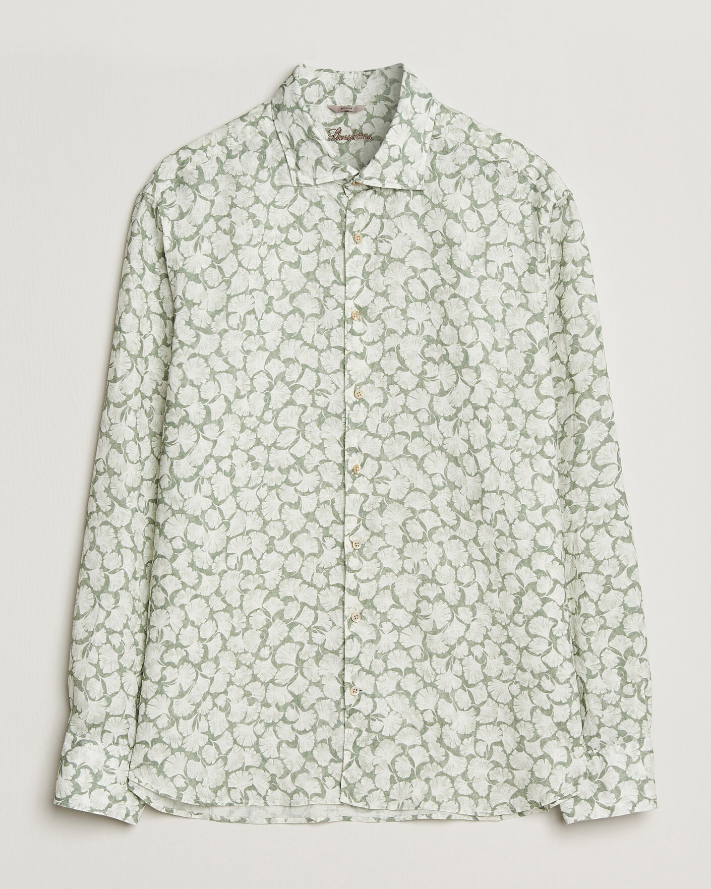 Herren | Hemden | Stenströms | Regular Fit Flower Printed Linen Shirt Green