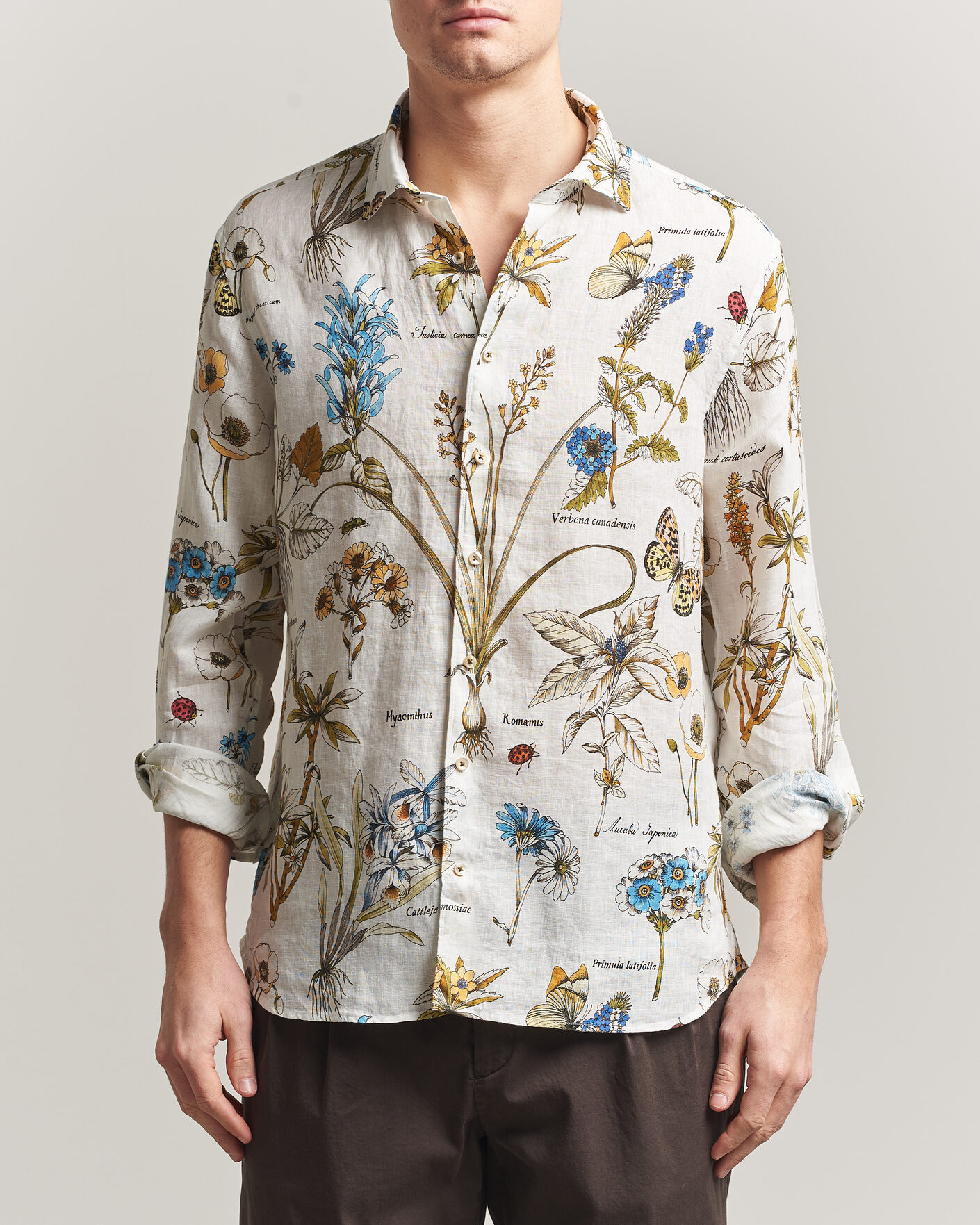 Herren | Hemden | Stenströms | Reglar Fit Botanical Print Linen Shirt Multi