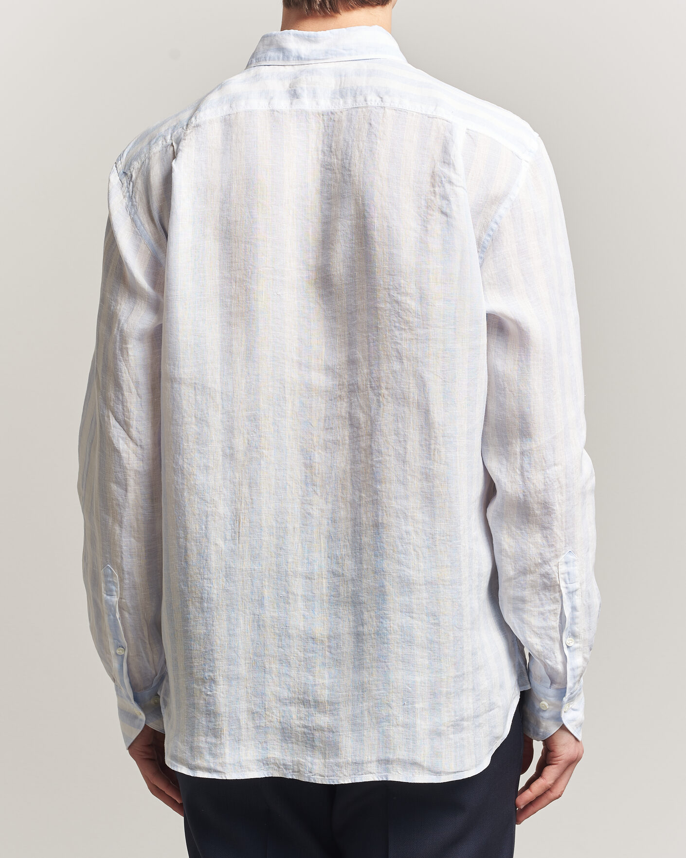 Herren | Hemden | Stenströms | Regular Fit Wide Stripe Linen Shirt Light Blue