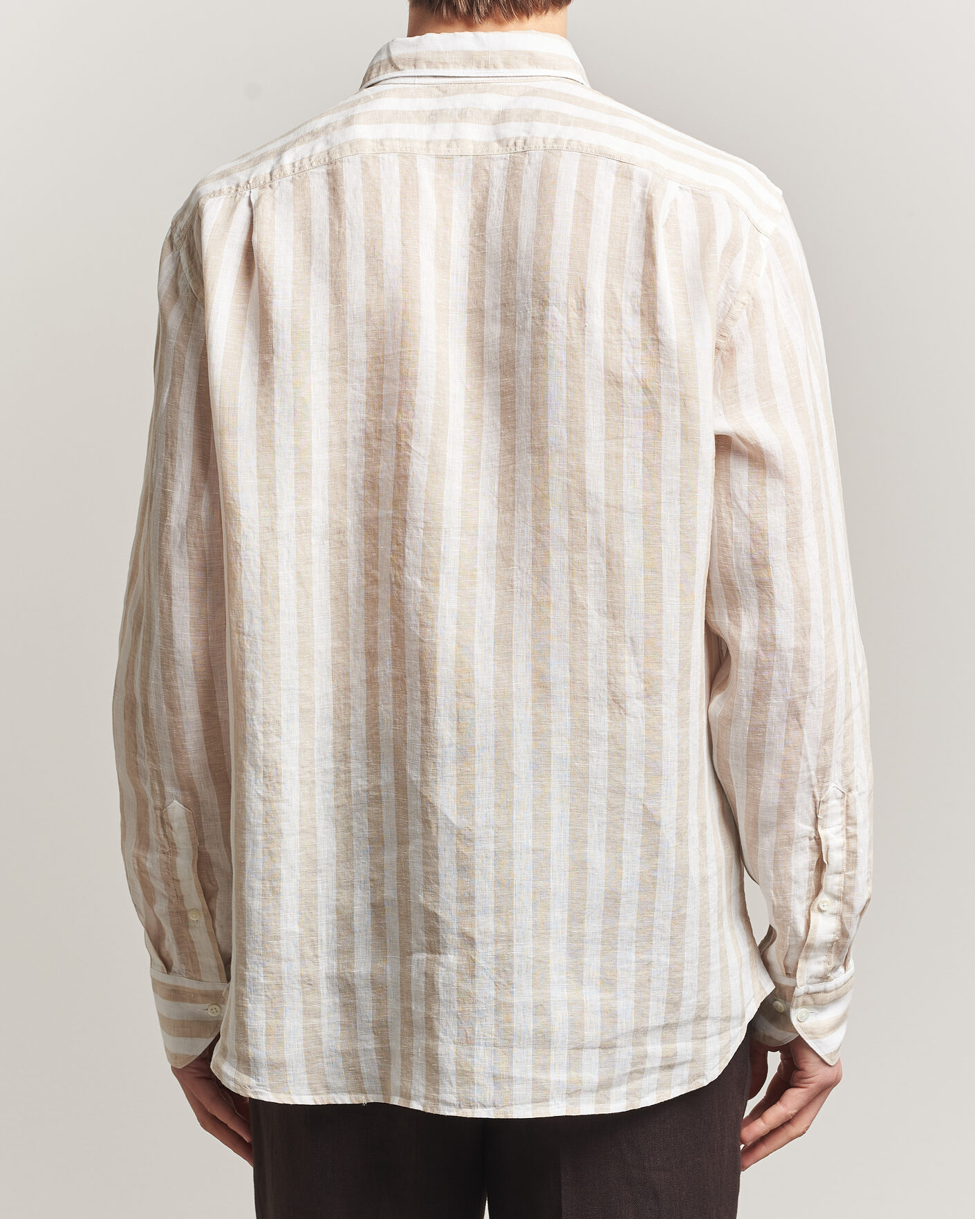 Herren | Hemden | Stenströms | Regular Fit Wide Stripe Linen Shirt Beige