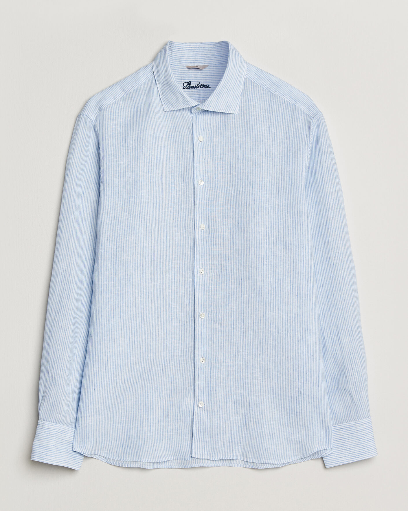Herren | Hemden | Stenströms | Regular Fit Thin Striped Linen Shirt Light Blue