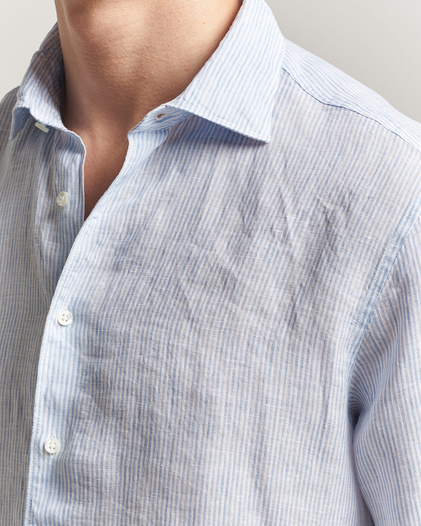 Herren | Hemden | Stenströms | Regular Fit Thin Striped Linen Shirt Light Blue