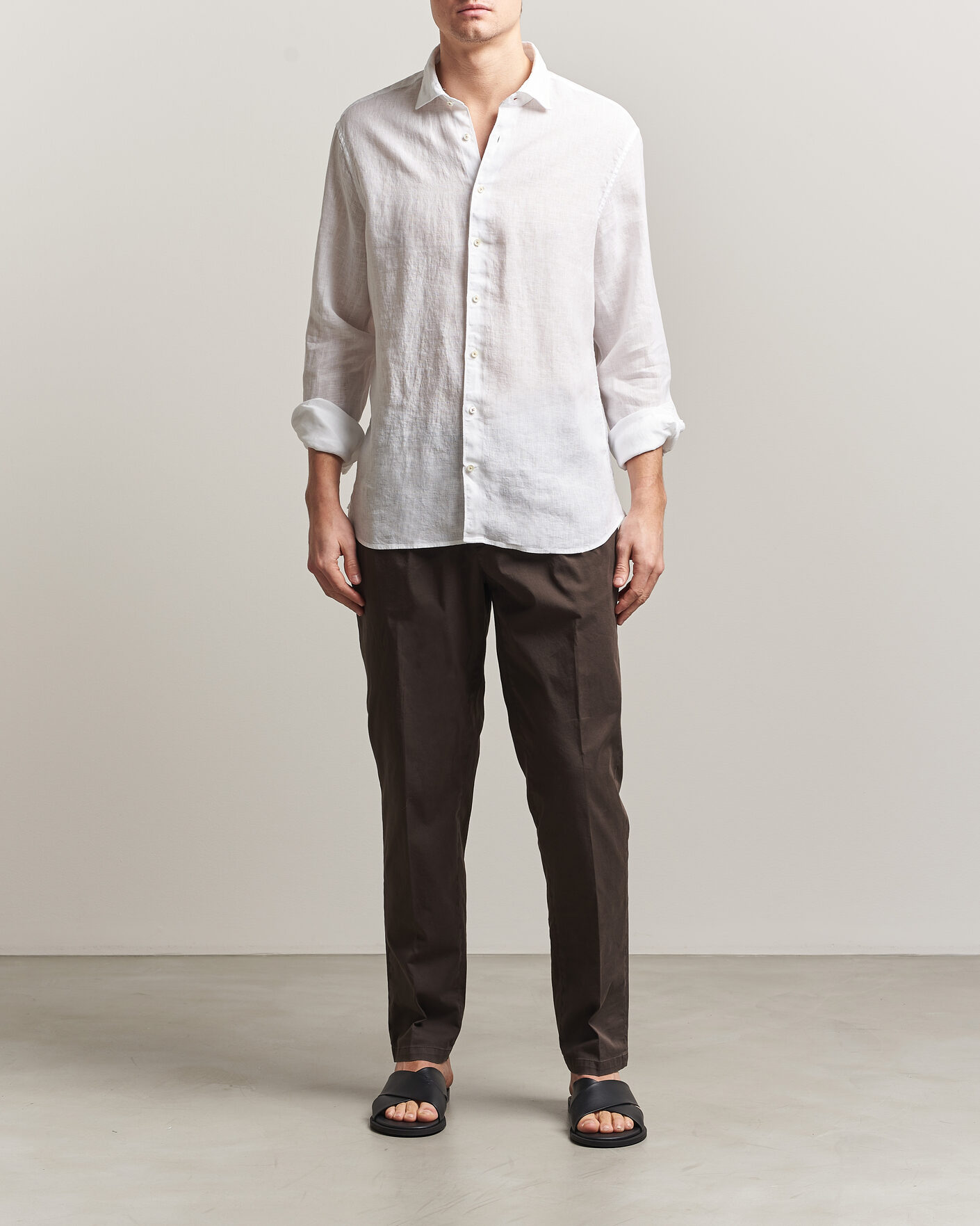 Herren | Hemden | Stenströms | Regular Fit Cut Away Linen Shirt White