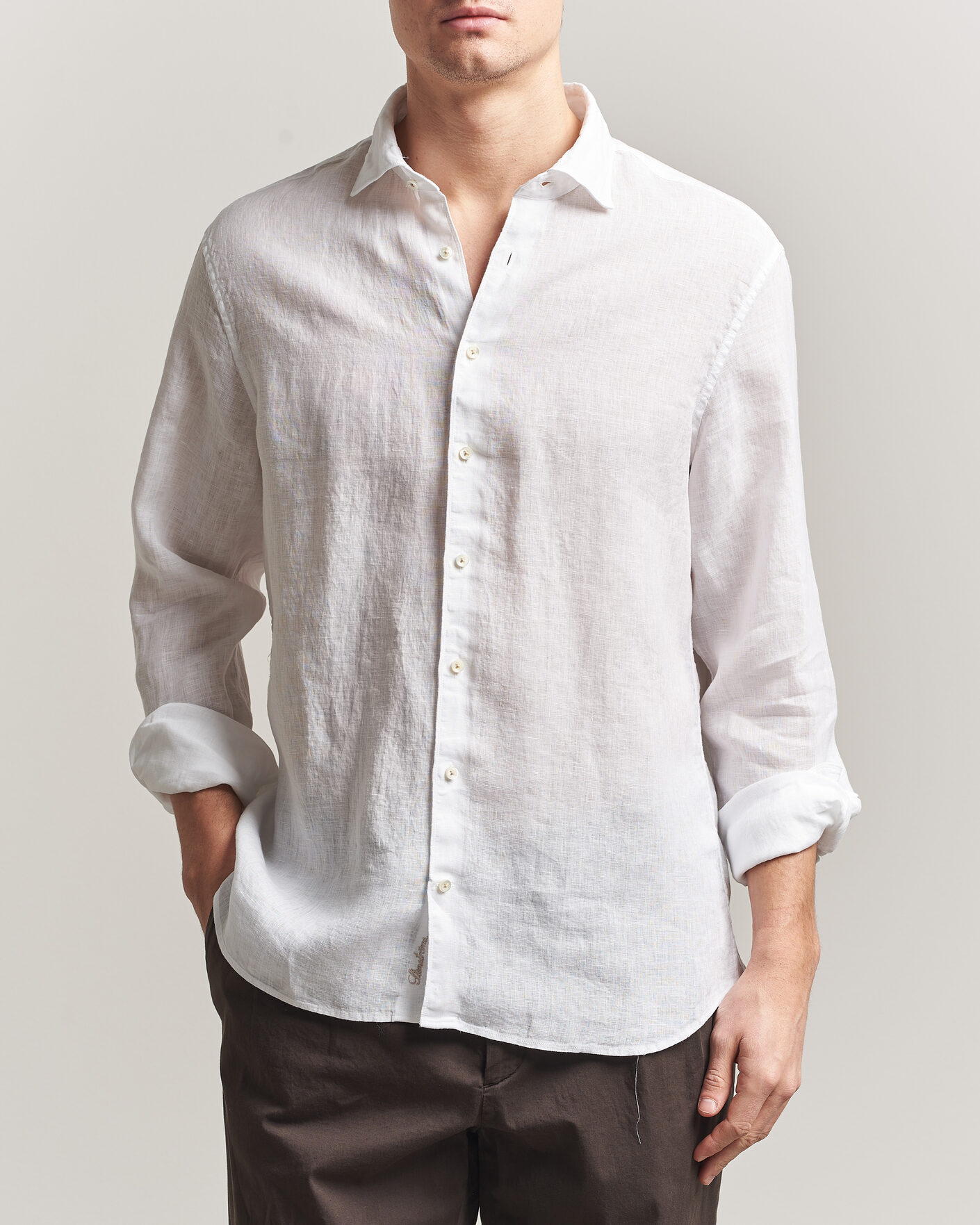 Herren | Hemden | Stenströms | Regular Fit Cut Away Linen Shirt White