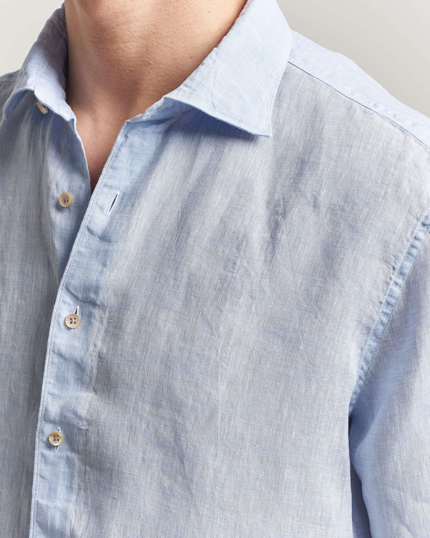 Herren | Hemden | Stenströms | Regular Fit Cut Away Linen Shirt Light Blue
