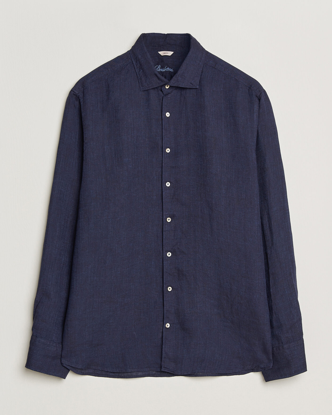 Herren | Hemden | Stenströms | Regular Fit Cut Away Linen Shirt Navy