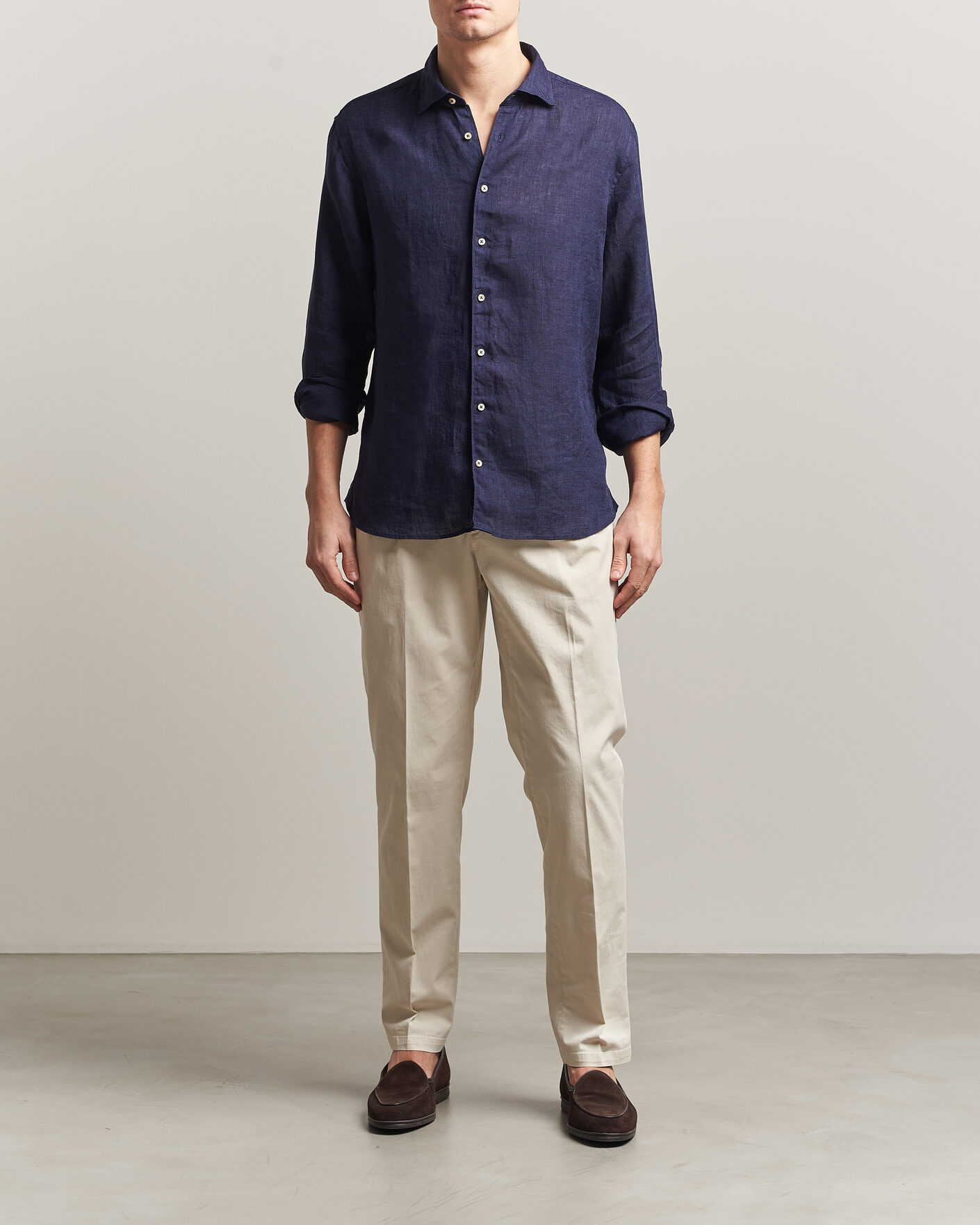 Herren | Hemden | Stenströms | Regular Fit Cut Away Linen Shirt Navy