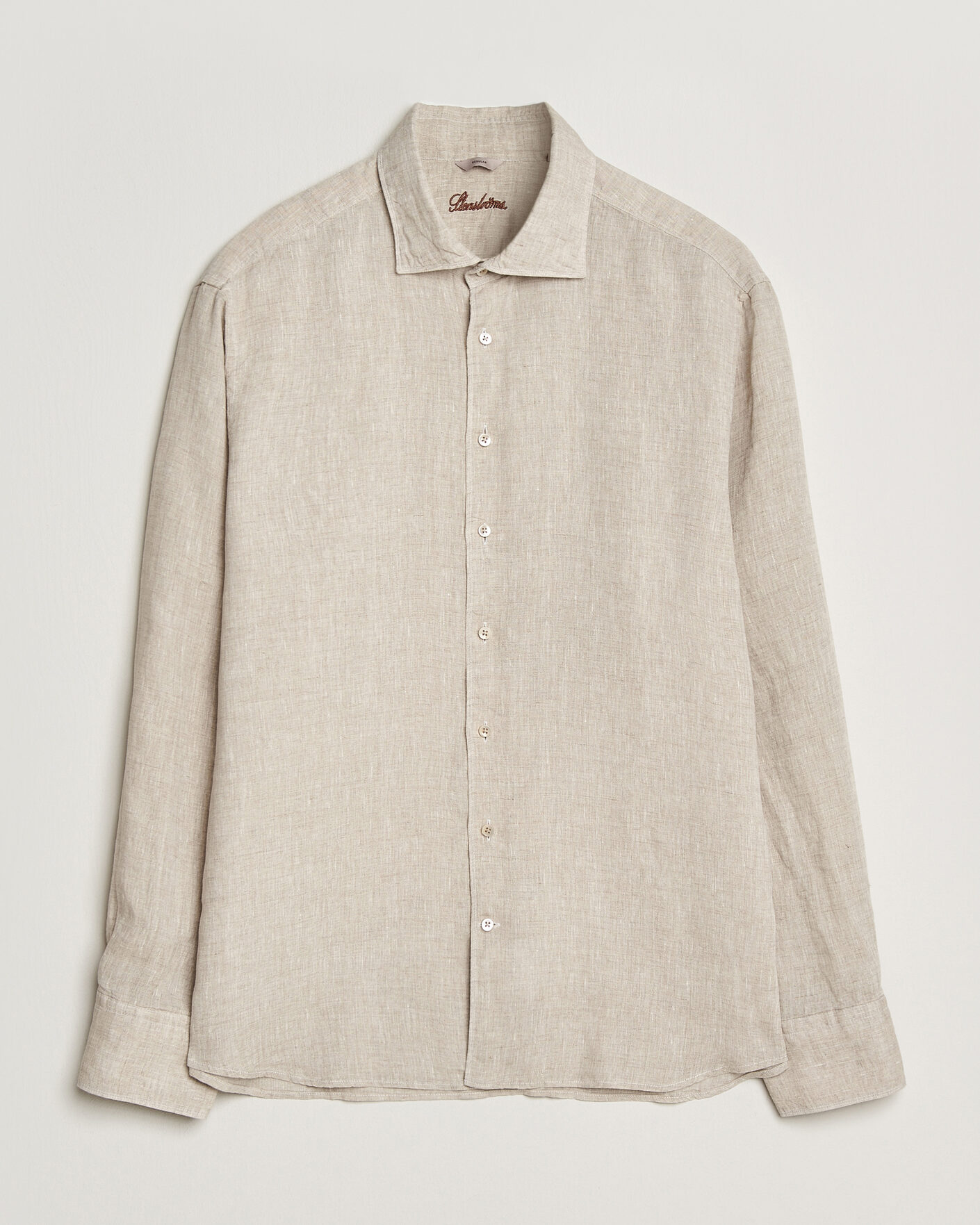 Herren | Hemden | Stenströms | Regular Fit Cut Away Linen Shirt Beige