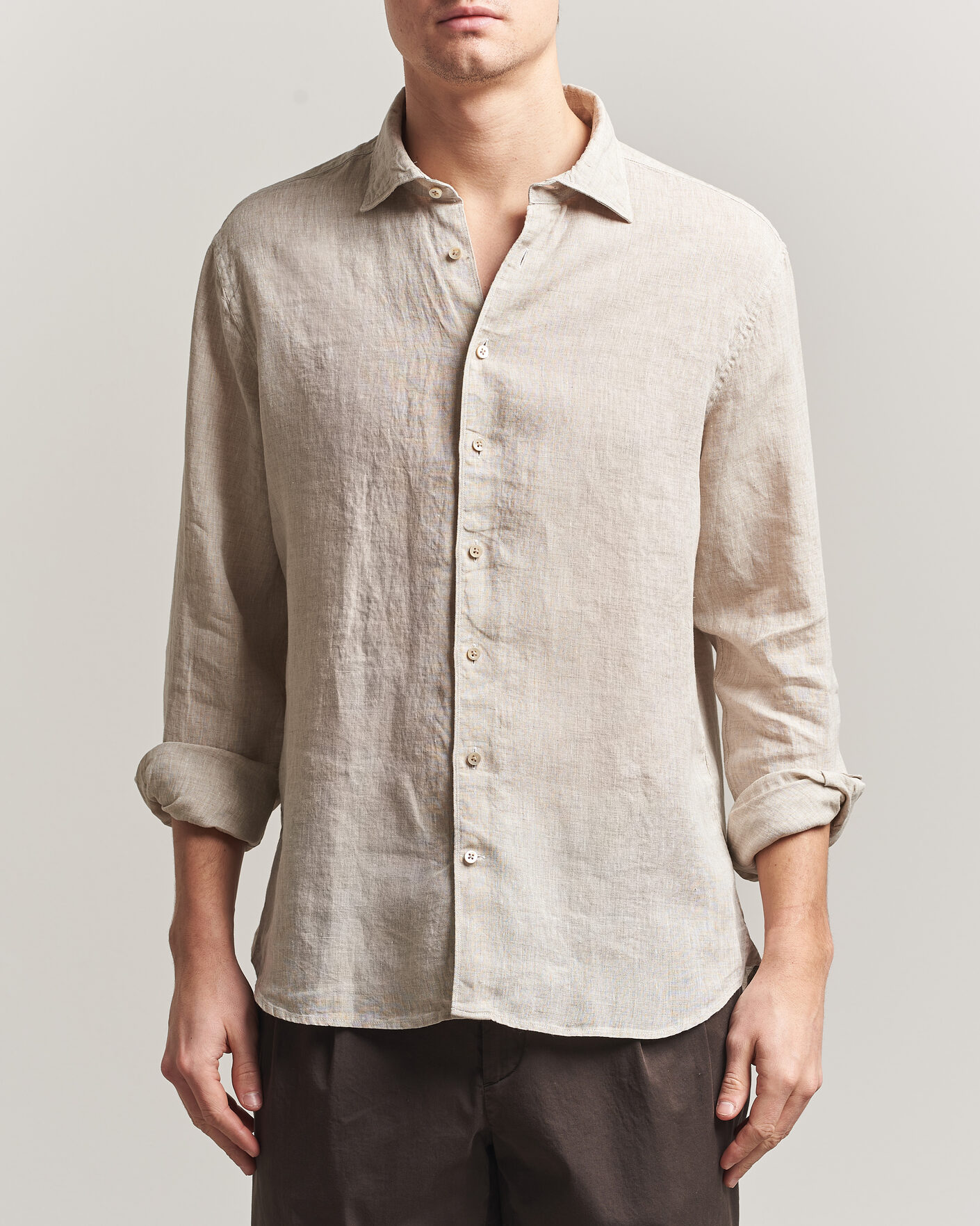 Herren | Hemden | Stenströms | Regular Fit Cut Away Linen Shirt Beige