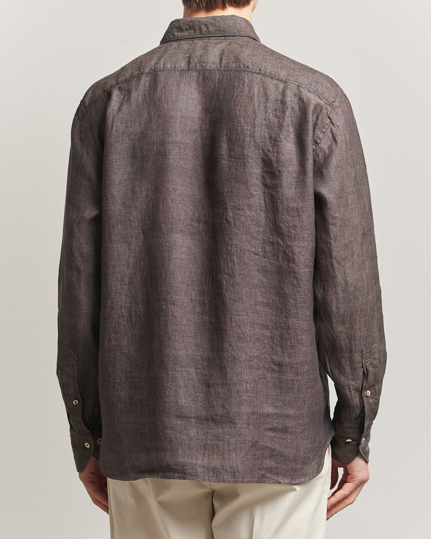 Herren | Hemden | Stenströms | Regular Fit Cut Away Linen Shirt Brown