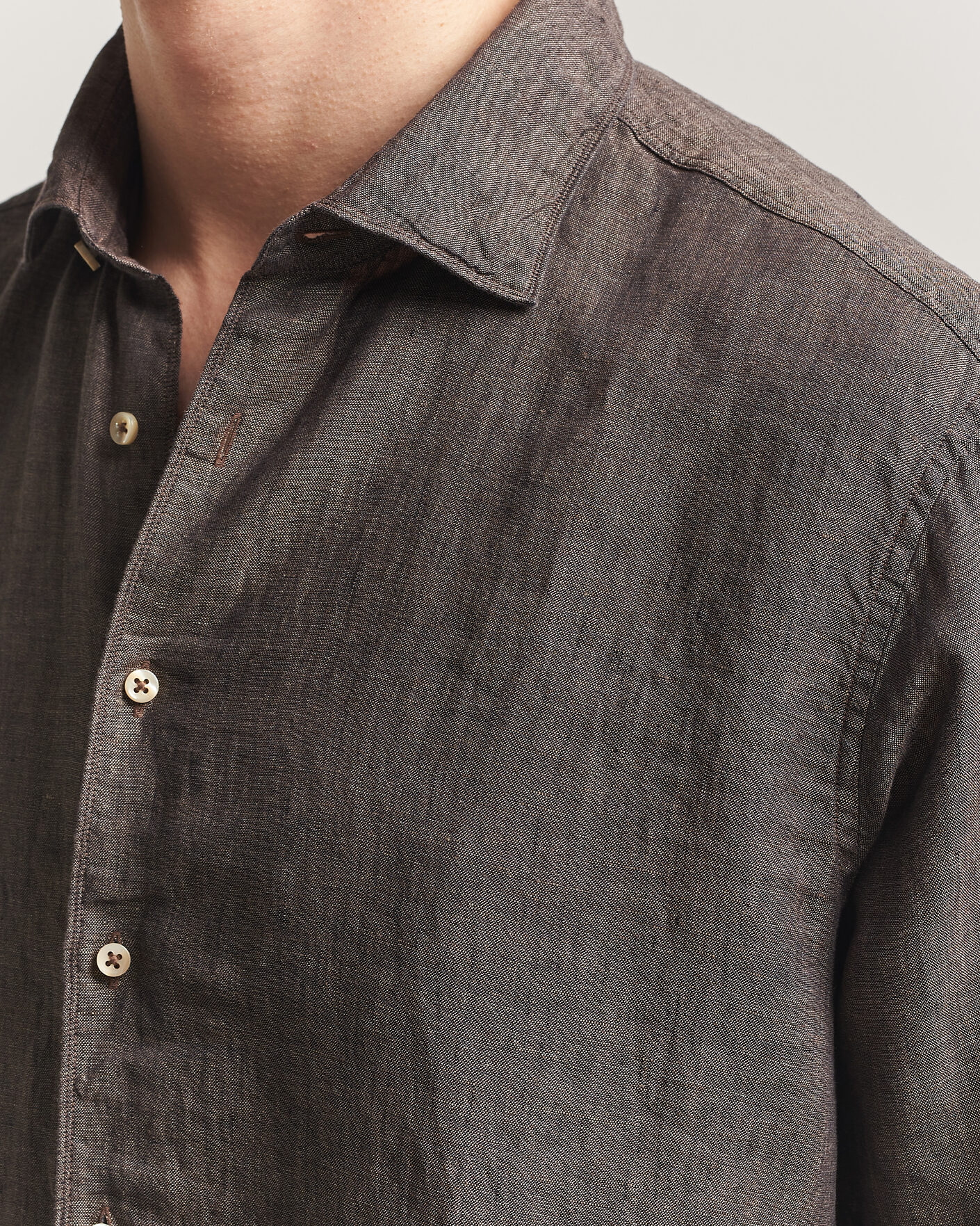 Herren | Hemden | Stenströms | Regular Fit Cut Away Linen Shirt Brown
