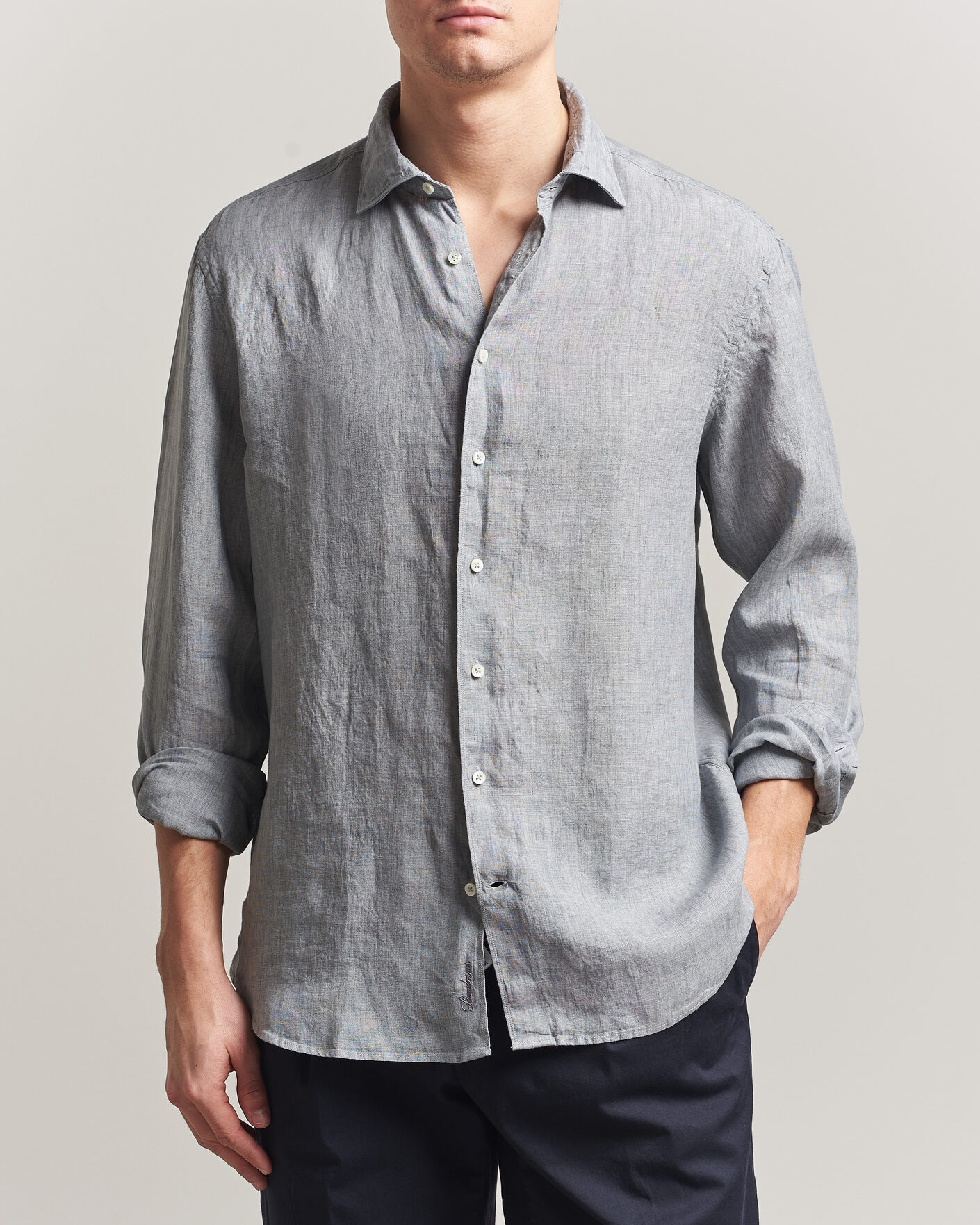 Herren | Hemden | Stenströms | Regular Fit Cut Away Linen Shirt Grey