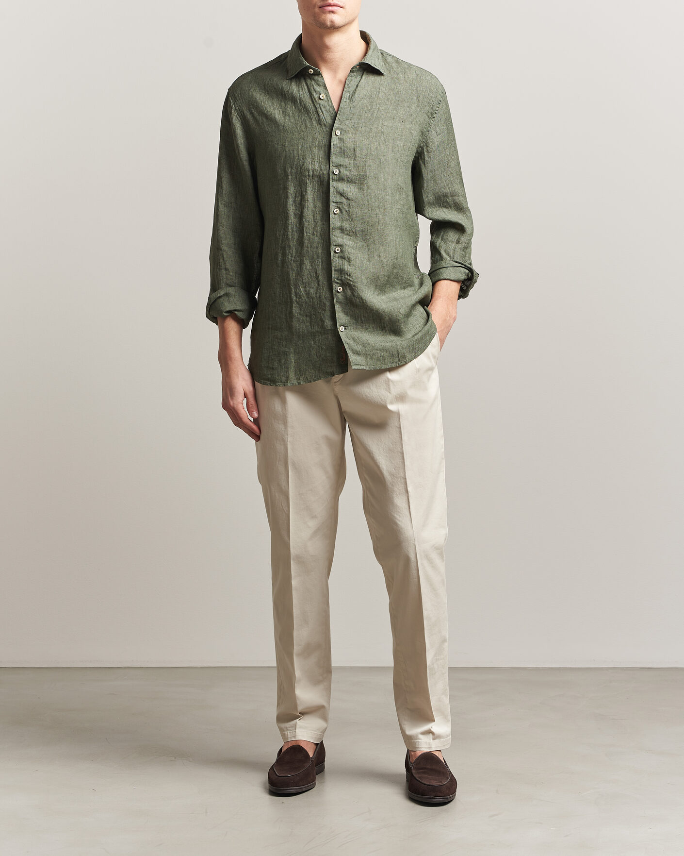Herren | Hemden | Stenströms | Regular Fit Cut Away Linen Shirt Green