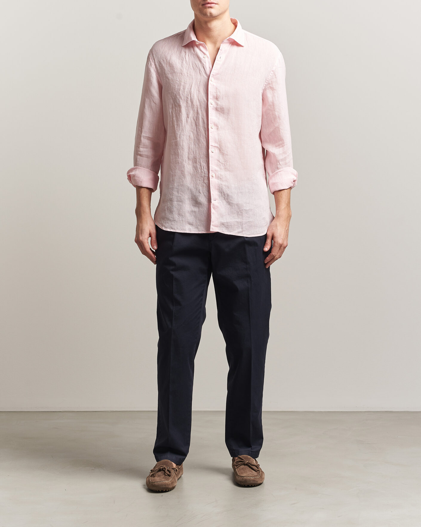 Herren | Hemden | Stenströms | Regular Fit Cut Away Linen Shirt Soft Pink