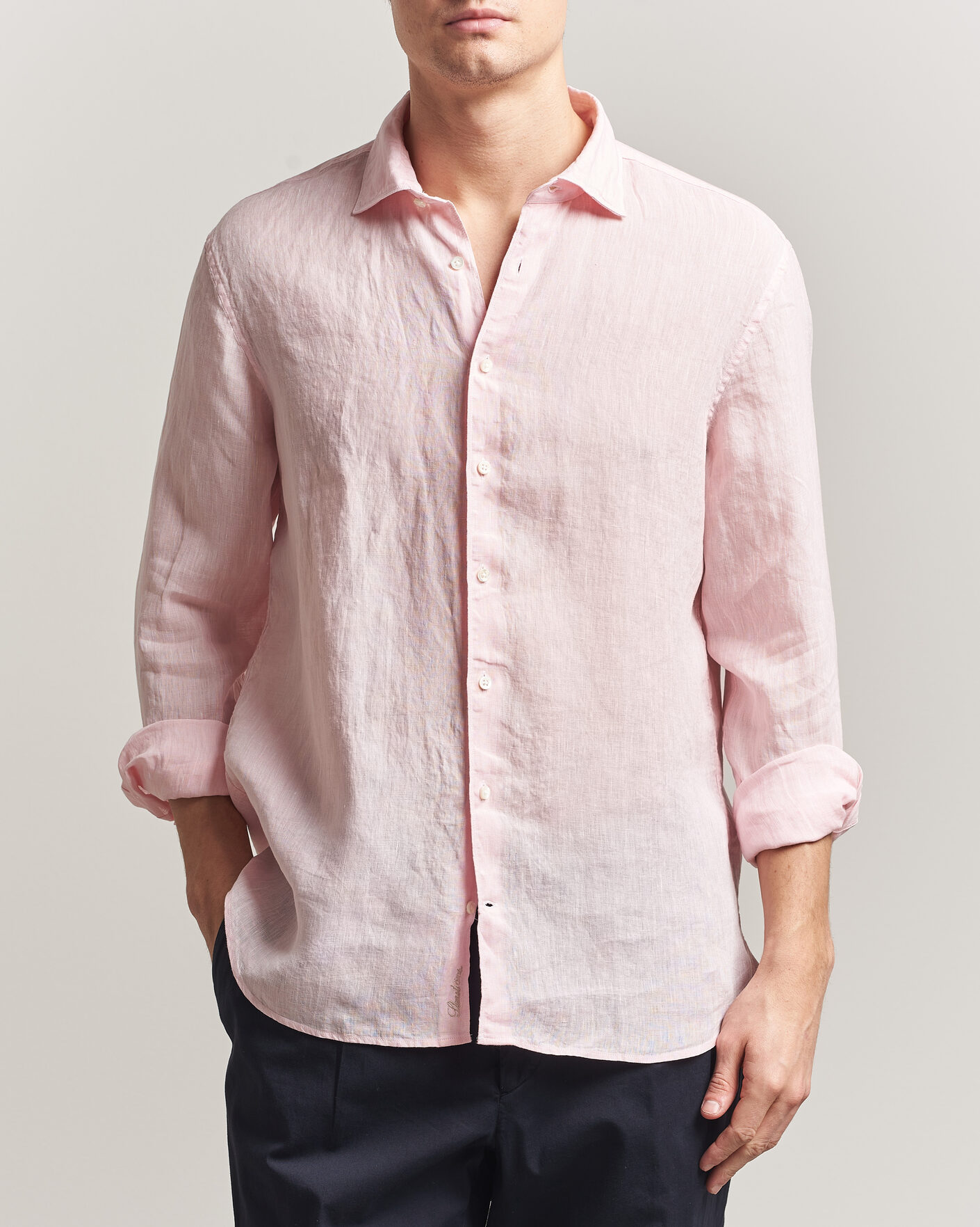 Herren | Hemden | Stenströms | Regular Fit Cut Away Linen Shirt Soft Pink