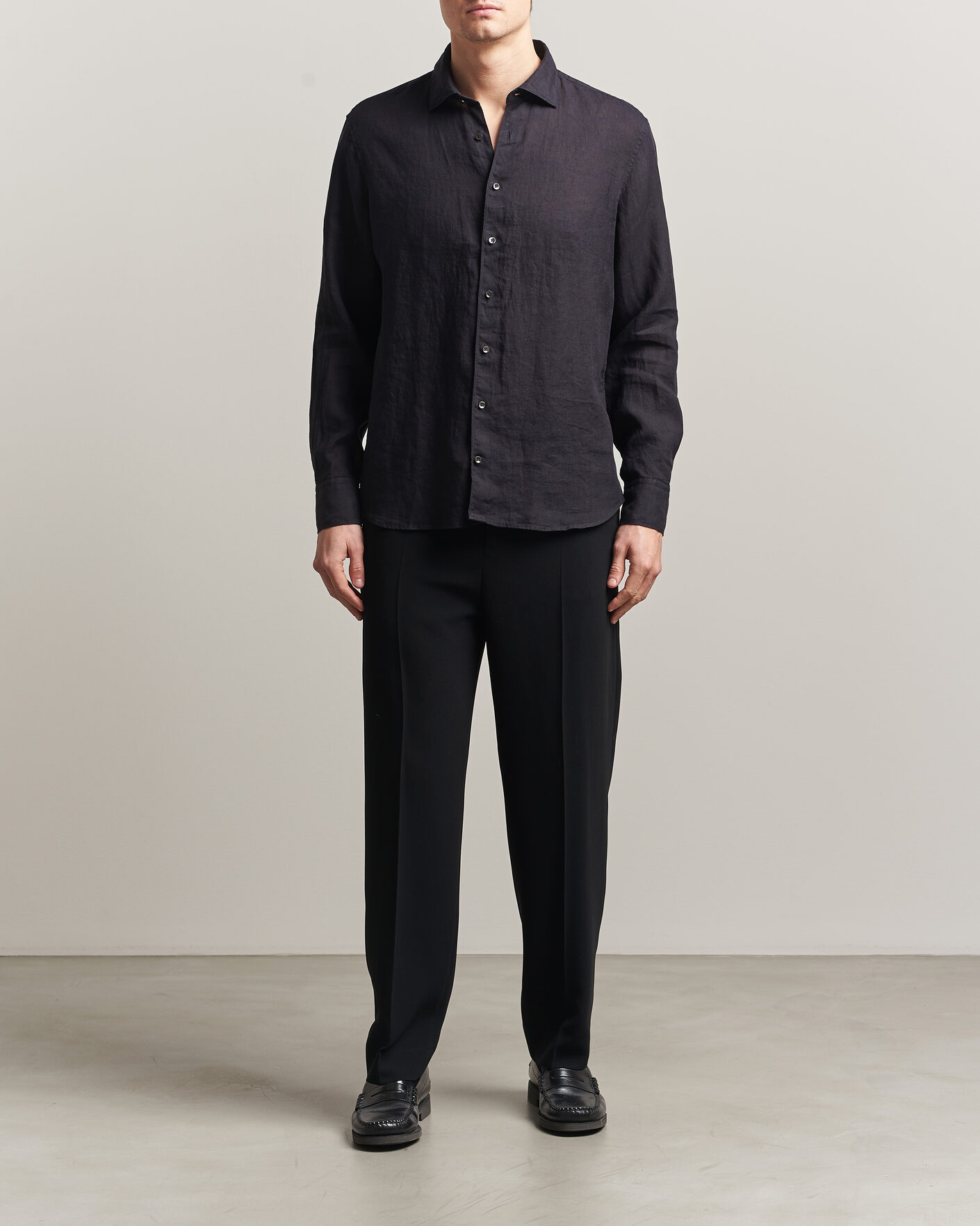 Herren | Hemden | Stenströms | Regular Fit Cut Away Linen Shirt Black