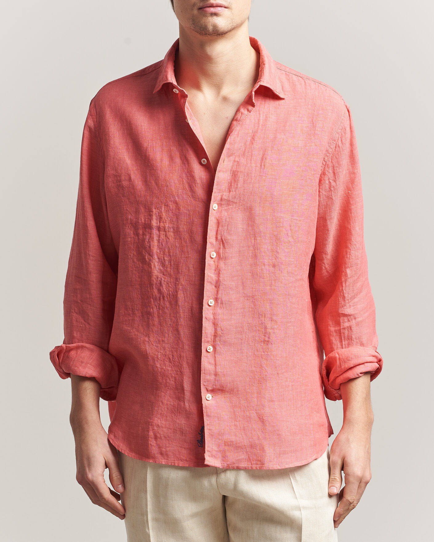 Herren | Hemden | Stenströms | Regular Fit Cut Away Linen Shirt Raspberry