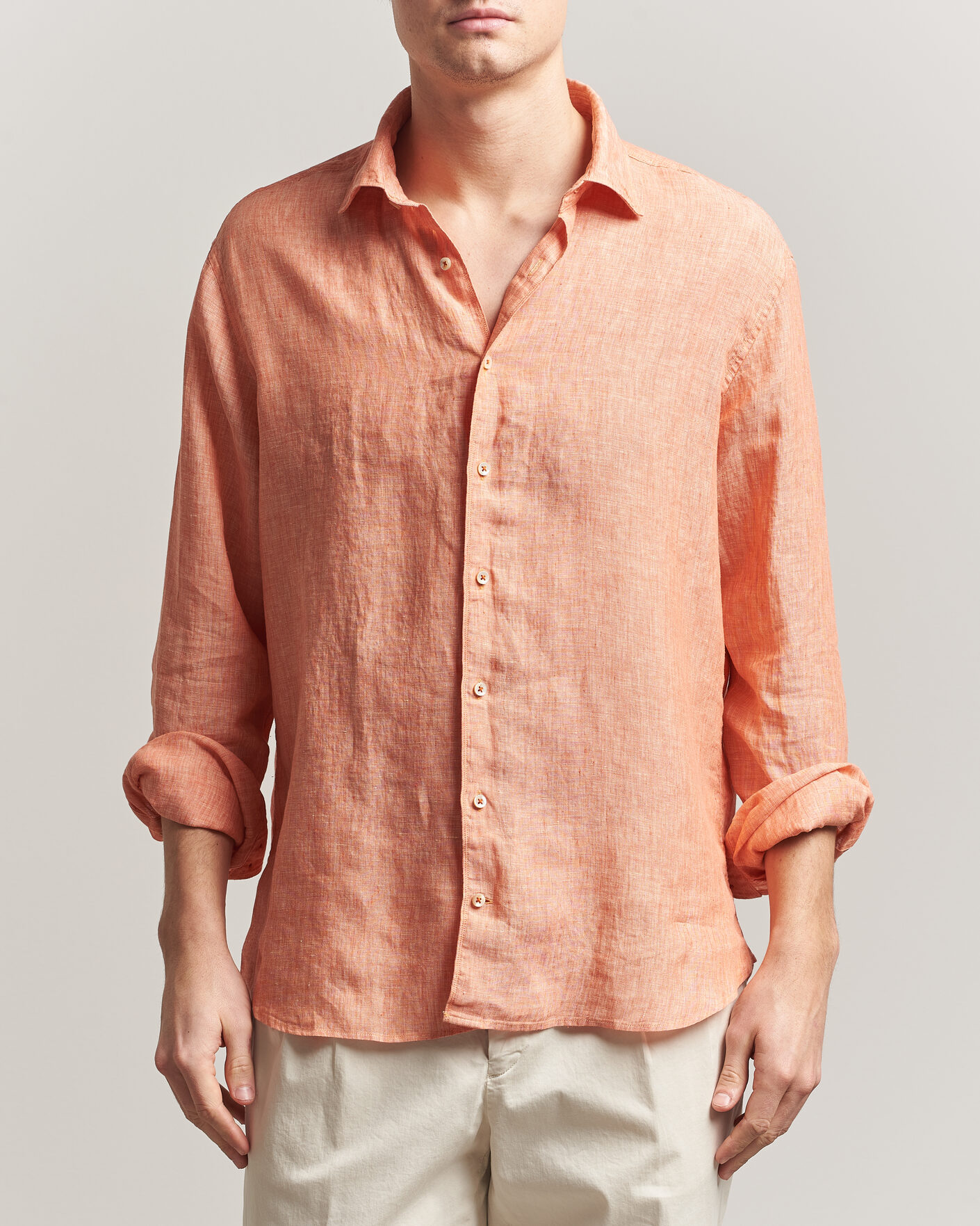 Herren | Hemden | Stenströms | Regular Fit Cut Away Linen Shirt Orange