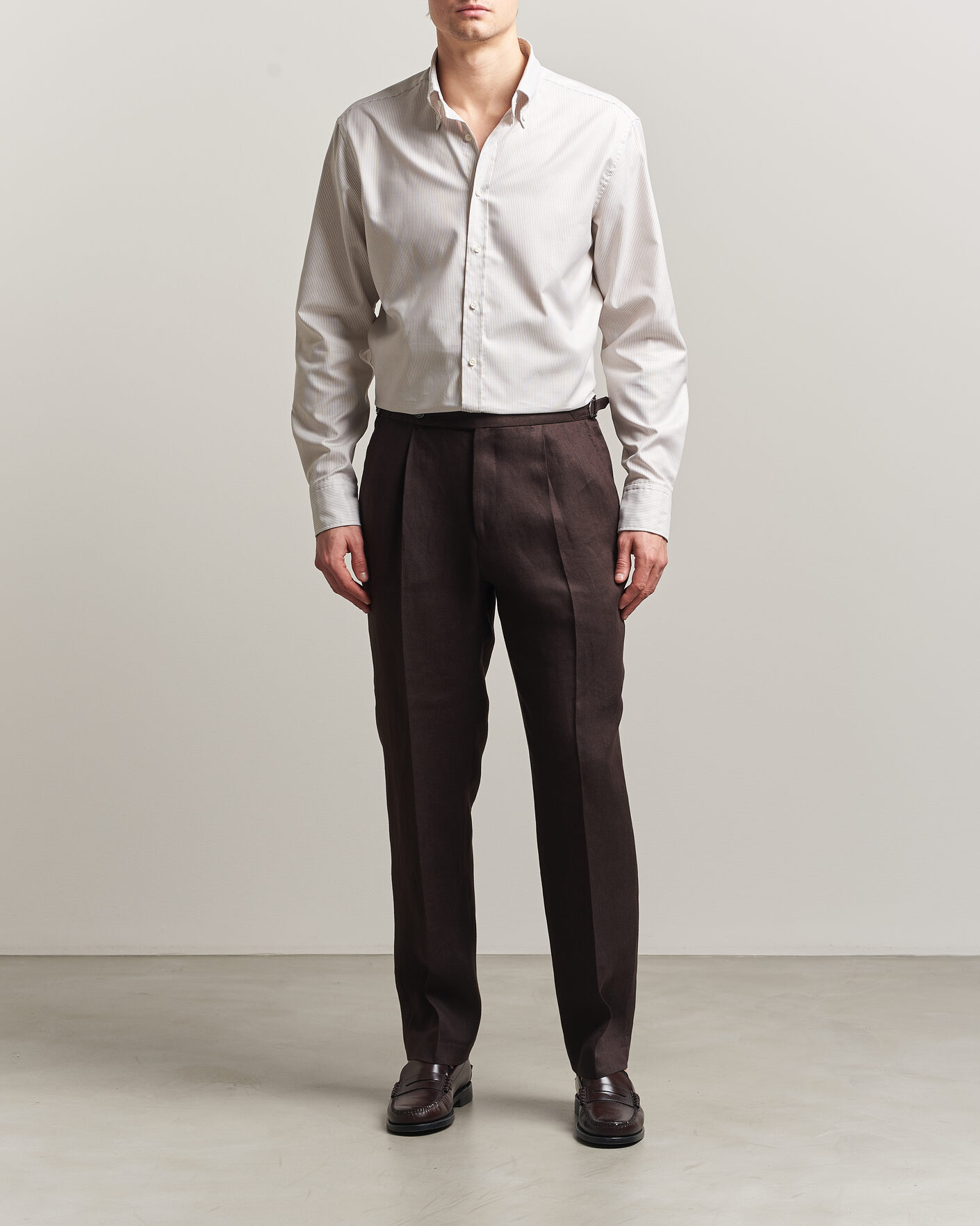 Herren | Hemden | Stenströms | Regular Fit Thin Striped Oxford Shirt Beige
