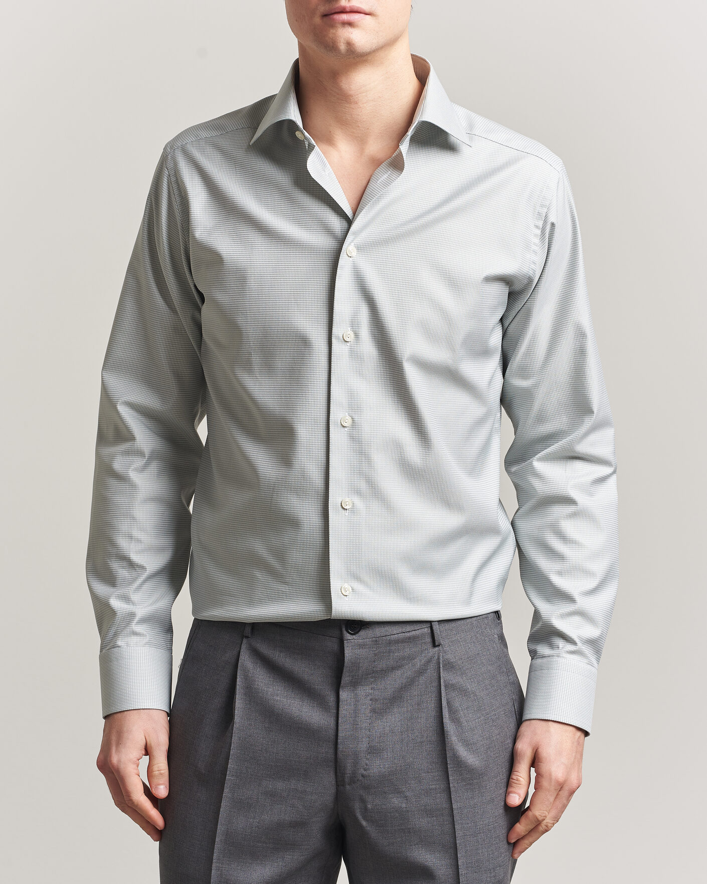 Herren | Hemden | Eton | Slim Fit Signature Twill Houndstooth Shirt Light Green