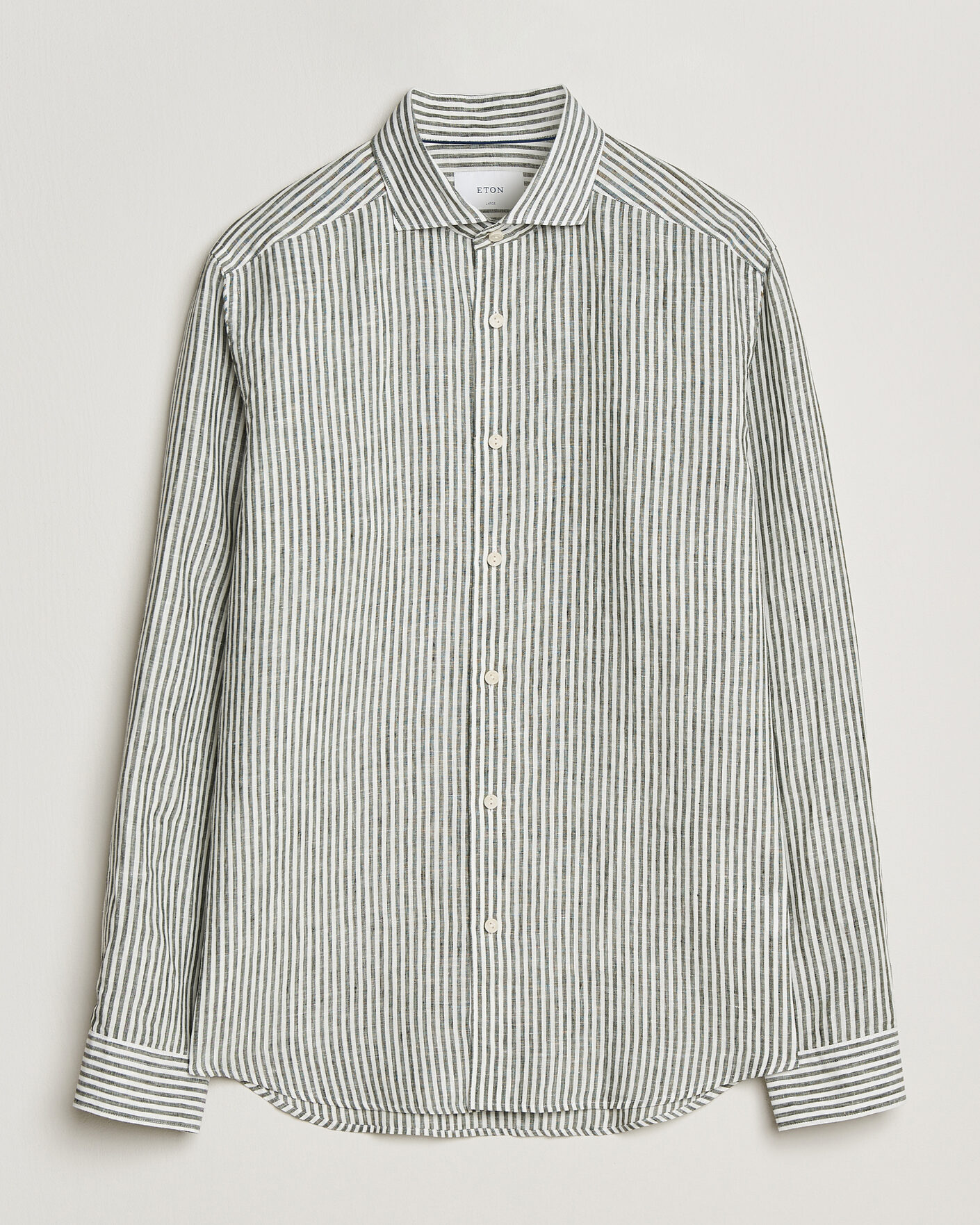 Herren | Hemden | Eton | Casual Fit Striped Linen Shirt Dark Green