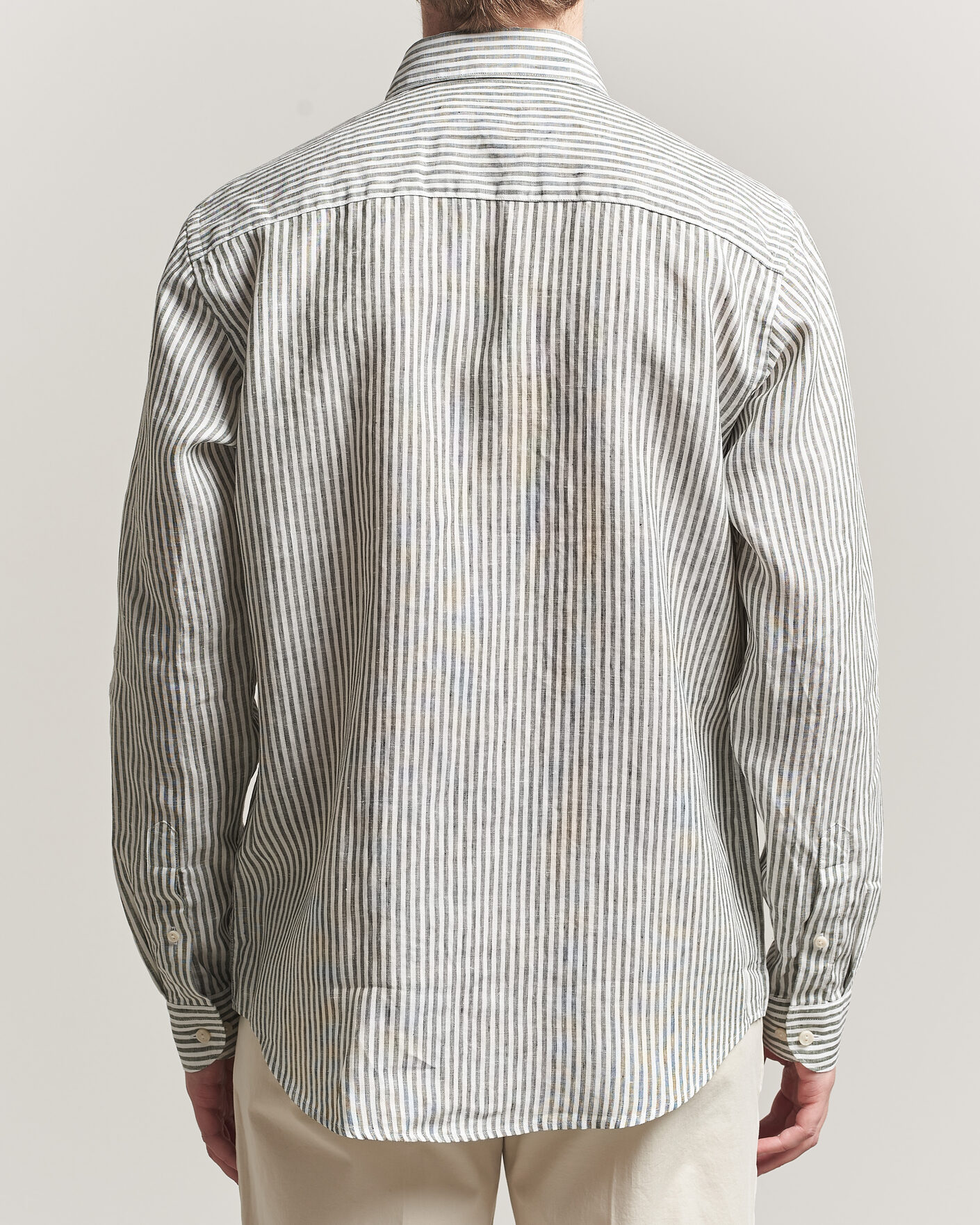 Herren | Hemden | Eton | Casual Fit Striped Linen Shirt Dark Green