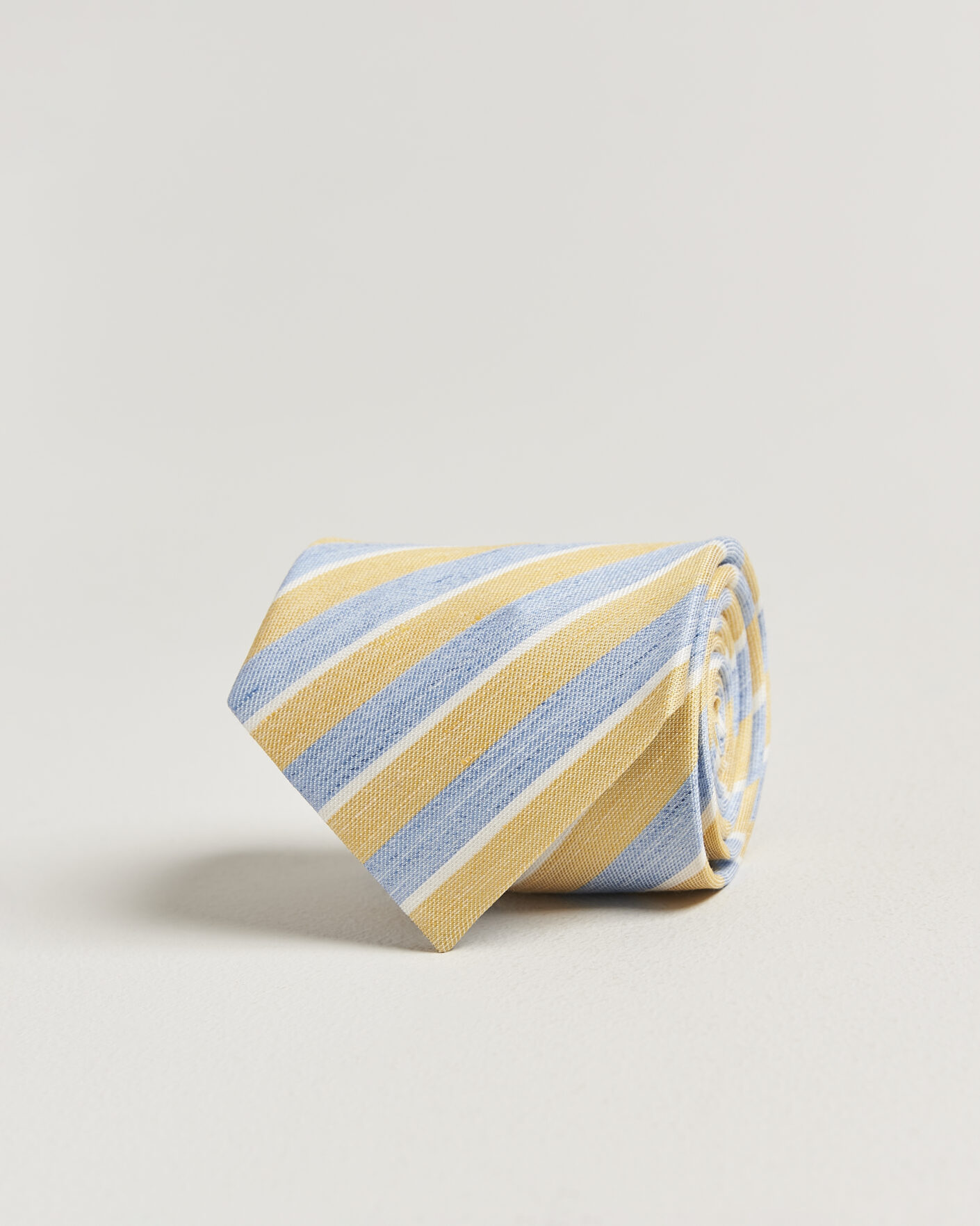 Herren | Krawatten | Eton | Striped Linen Silk Tie Yellow/Blue