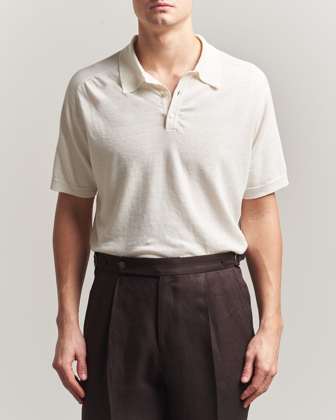 Herren | Poloshirts | Eton | Cotton Linen Fine Knit Polo White
