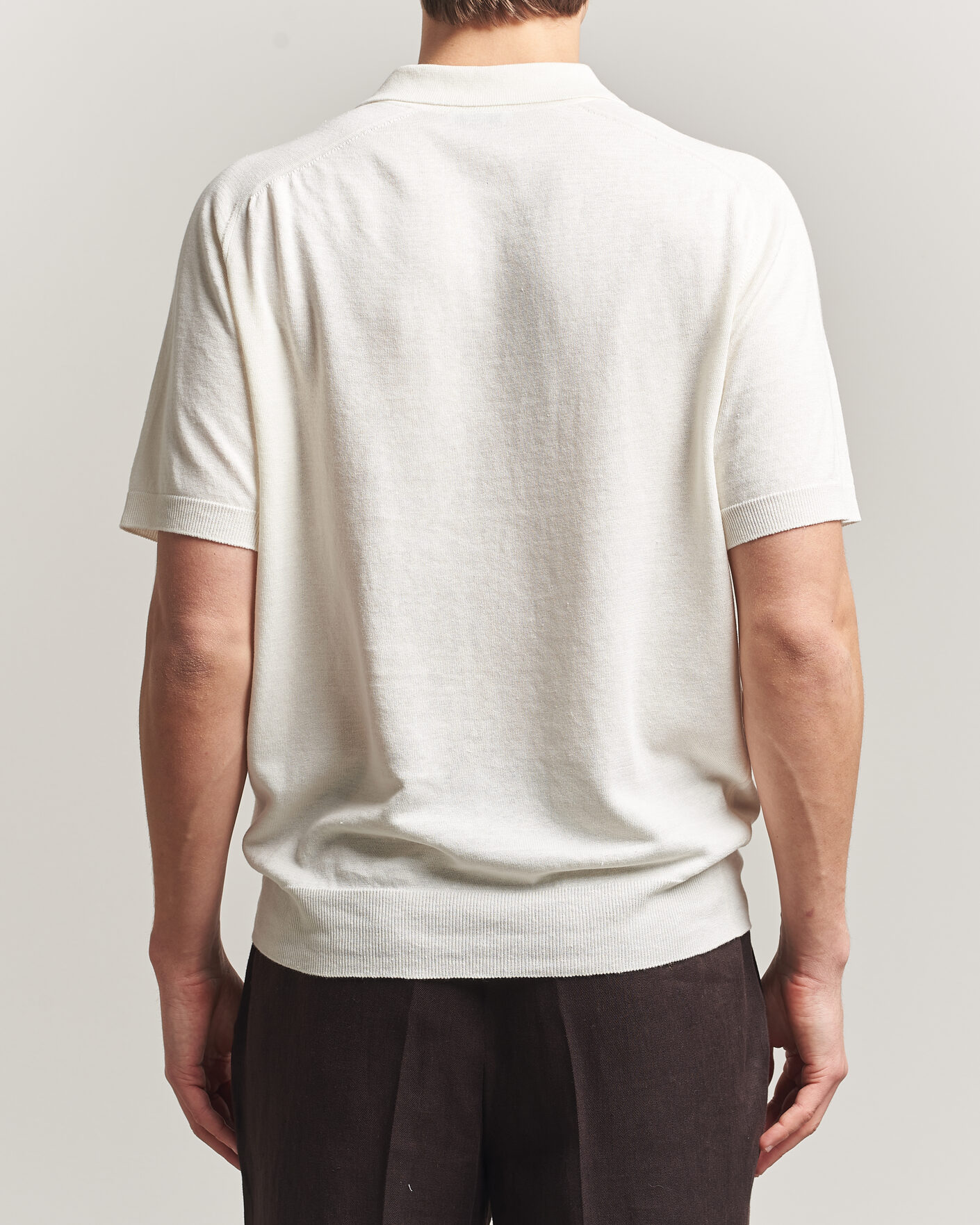 Herren | Poloshirts | Eton | Cotton Linen Fine Knit Polo White